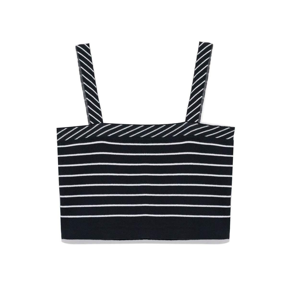 Peraluna Florence, Çizgili, Geniş Askılı Kadın Pamuklu Triko Krop Üst - SİYAH / BEYAZ ÇİZGİLİ