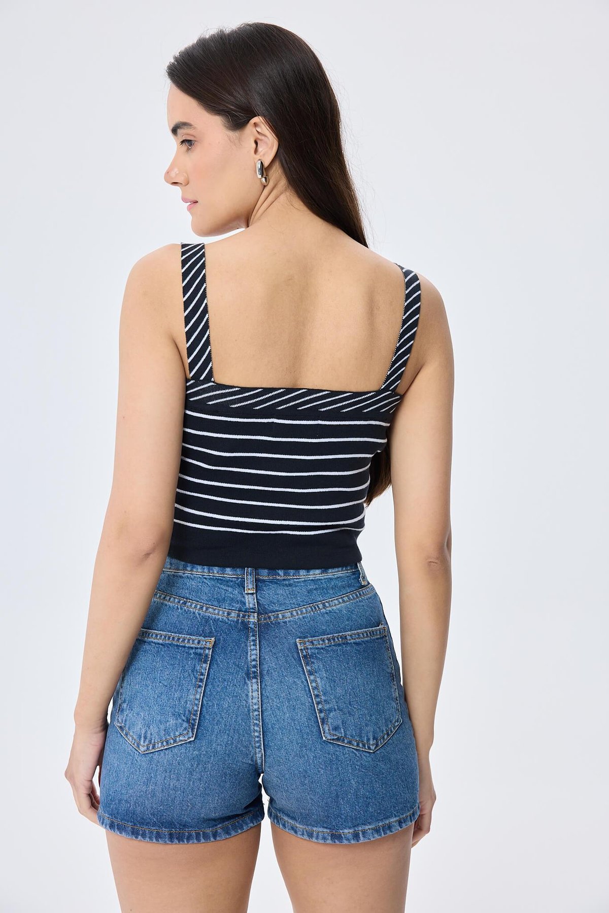 Peraluna Florence, Çizgili, Geniş Askılı Kadın Pamuklu Triko Krop Üst - SİYAH / BEYAZ ÇİZGİLİ