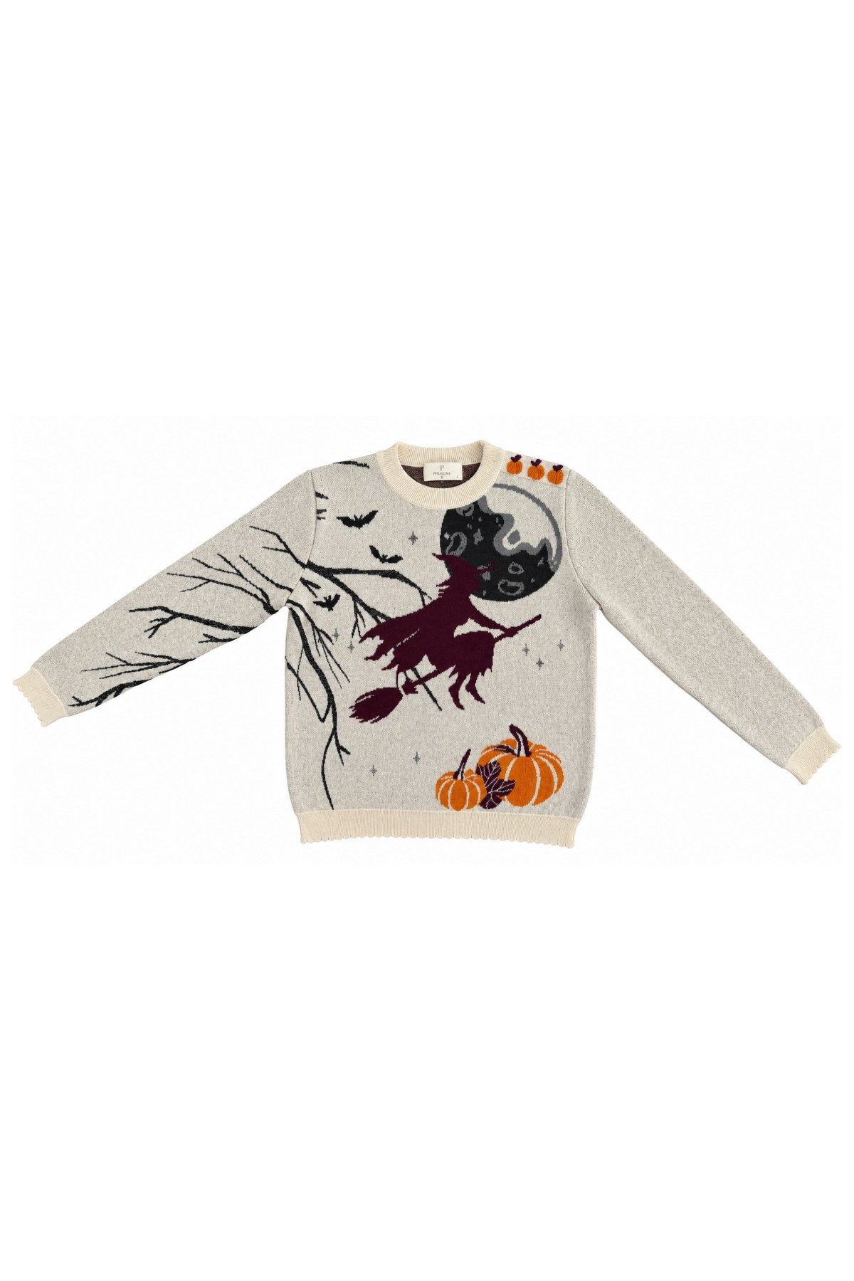 Peraluna Flying Pumpkin Kazak, Balkabağı Temalı Unisex Kazak - Ekru