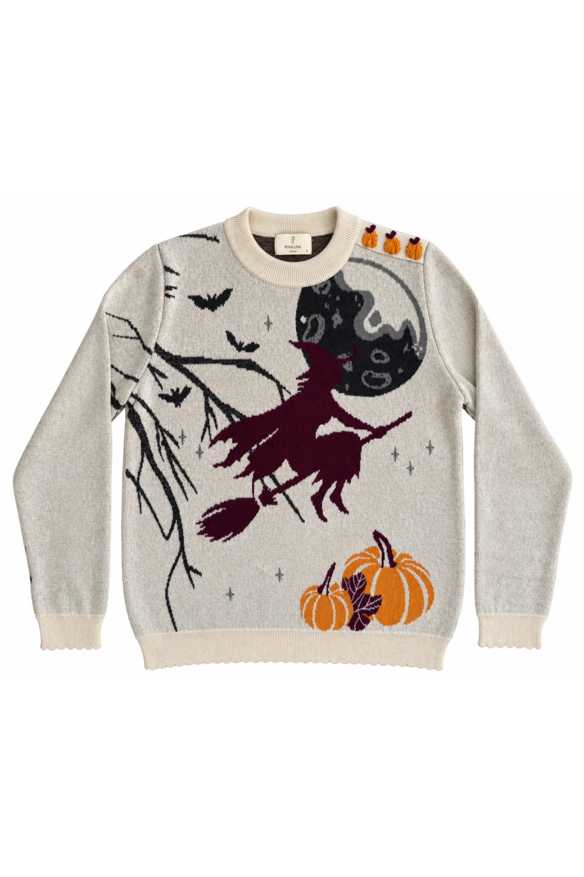 Peraluna Flying Pumpkin Kazak, Balkabağı Temalı Unisex Kazak - Ekru