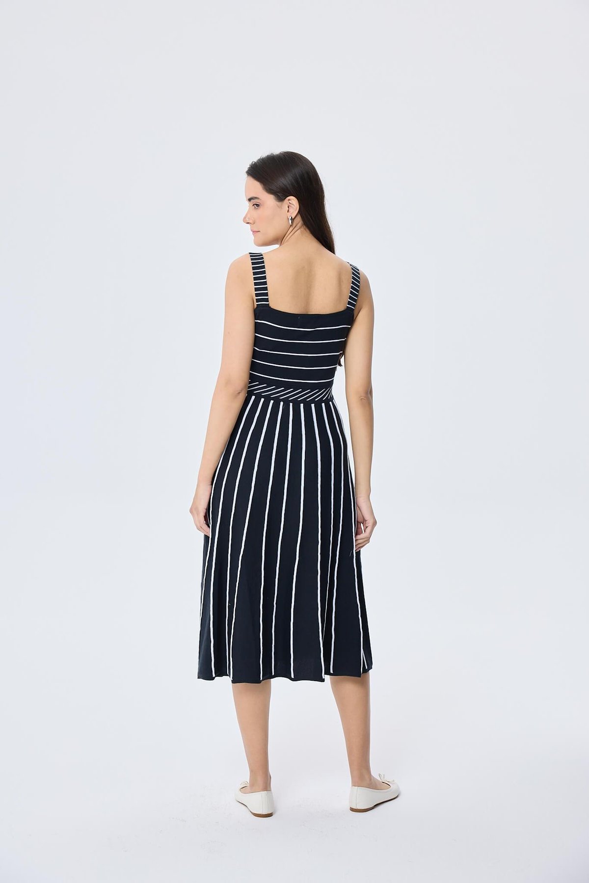 Peraluna Freya, Çizgili Yazlık Triko Kadın Elbise  - ANTRASIT