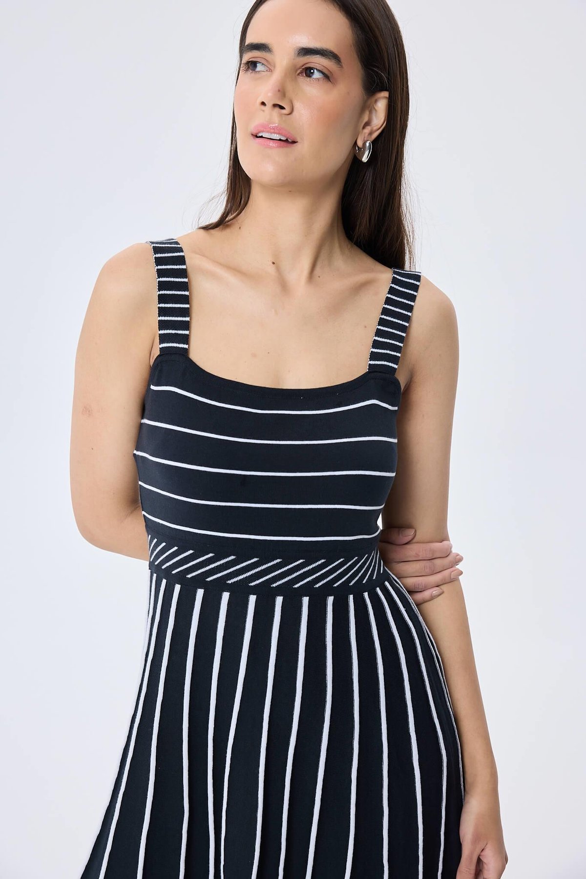 Peraluna Freya, Çizgili Yazlık Triko Kadın Elbise  - ANTRASIT