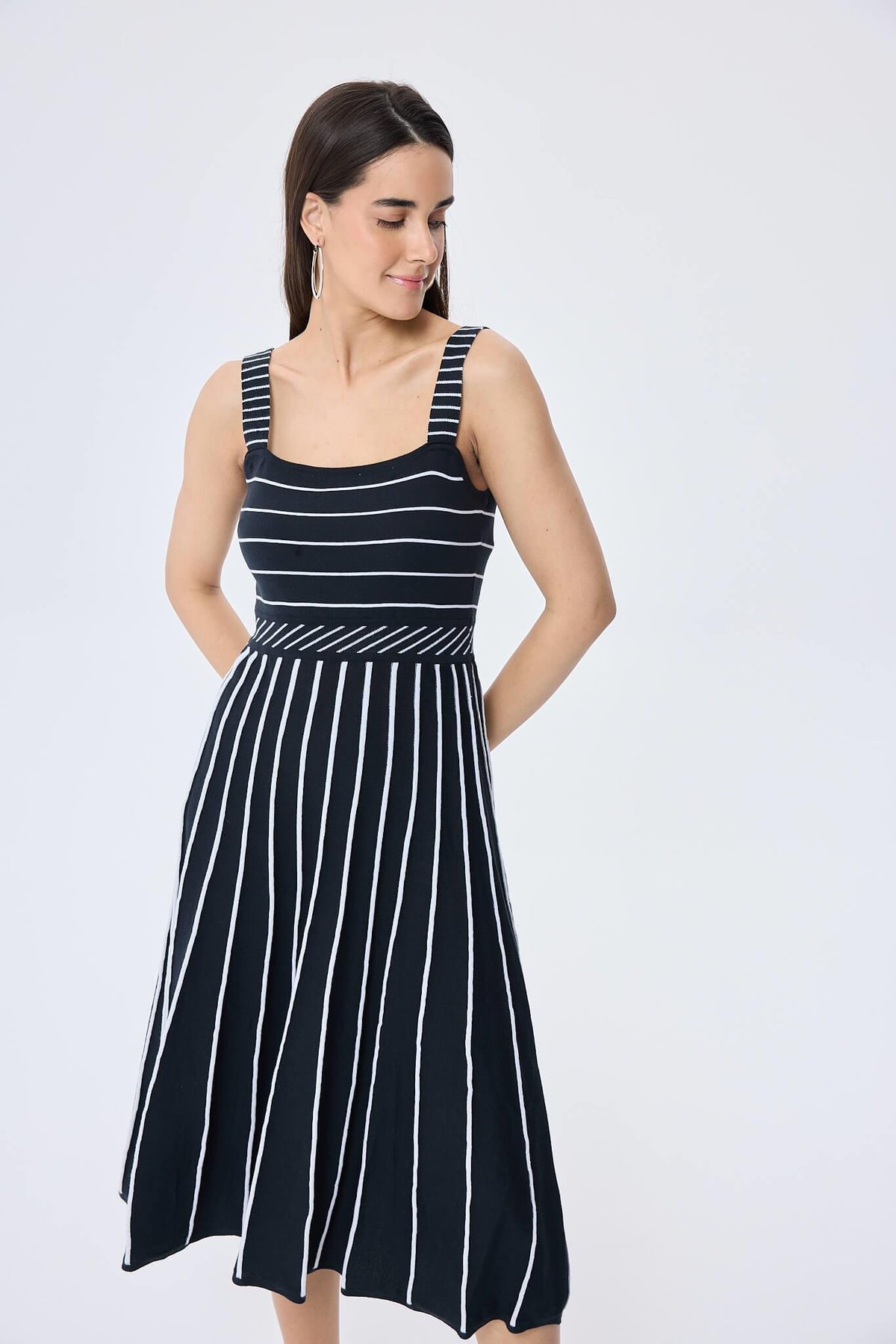 Peraluna Freya, Çizgili Yazlık Triko Kadın Elbise  - ANTRASIT