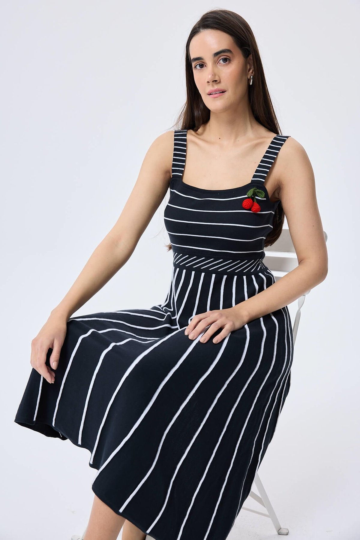 Peraluna Freya, Çizgili Yazlık Triko Kadın Elbise  - ANTRASIT