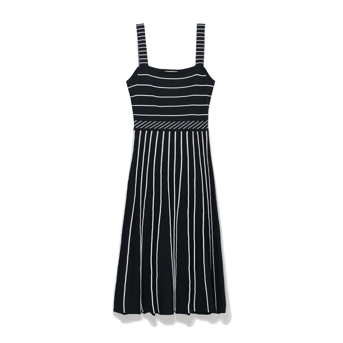 Peraluna Freya, Çizgili Yazlık Triko Kadın Elbise  - ANTRASIT