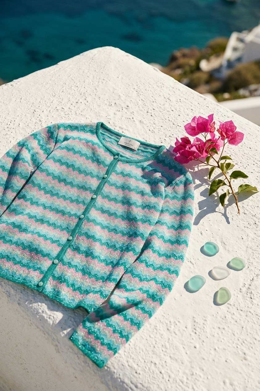 Peraluna Frizante Hırka, Kadın Yazlık Triko Hırka - Pembe Mavi Multi