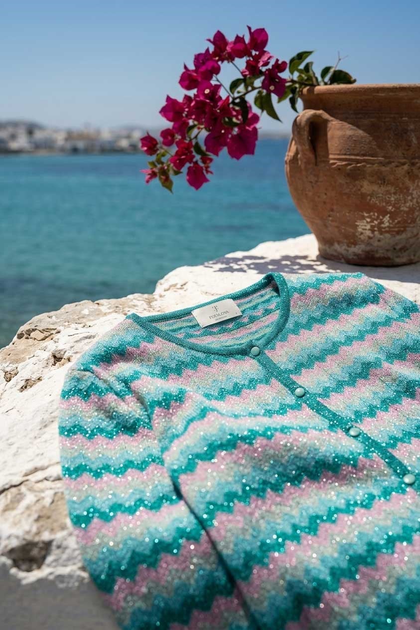 Peraluna Frizante Hırka, Kadın Yazlık Triko Hırka - Pembe Mavi Multi