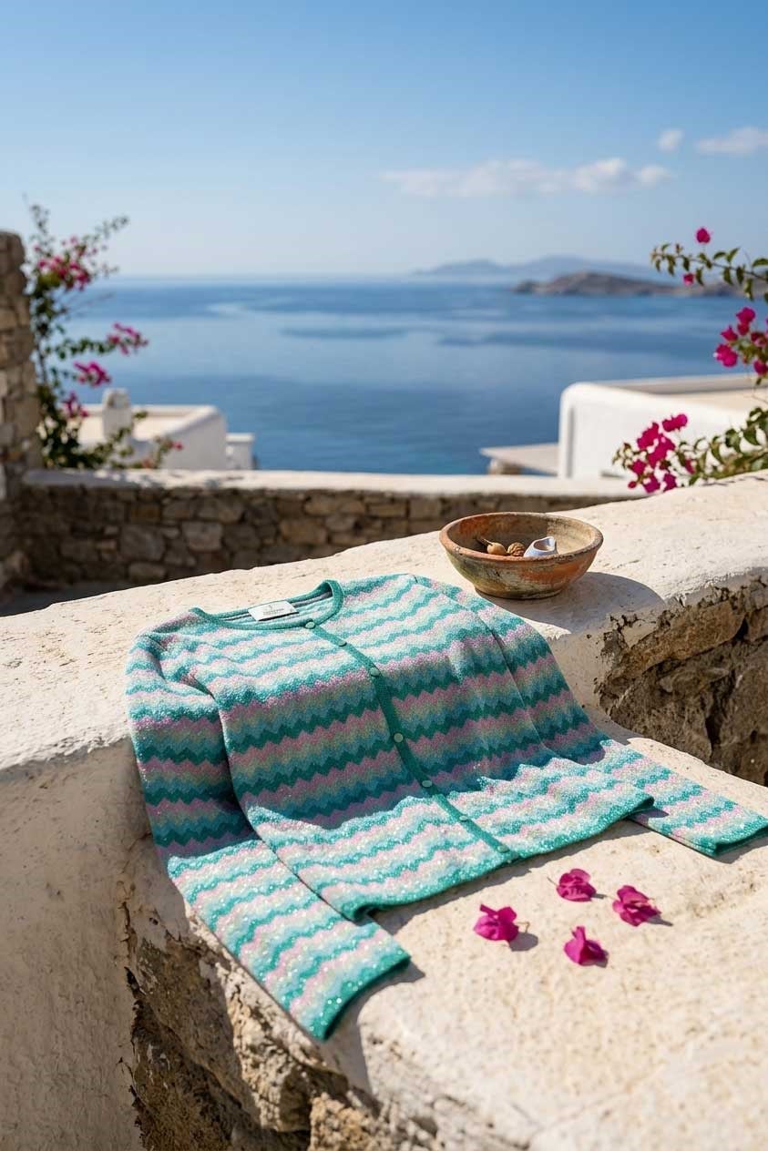 Peraluna Frizante Hırka, Kadın Yazlık Triko Hırka - Pembe Mavi Multi