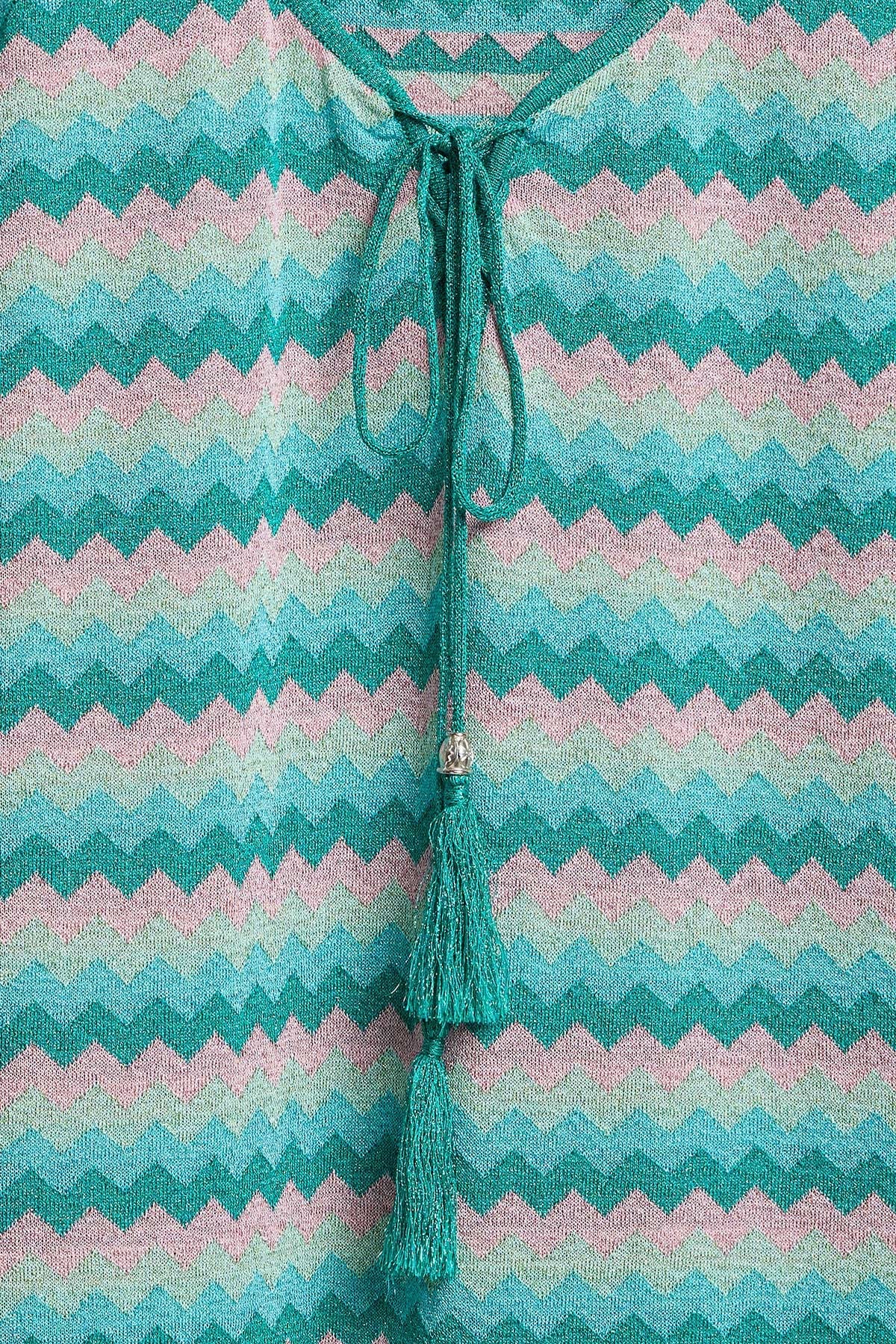 Peraluna Frizante Mini Elbise, V Yaka Yazlık Mini Elbise - Pembe Mavi Multi