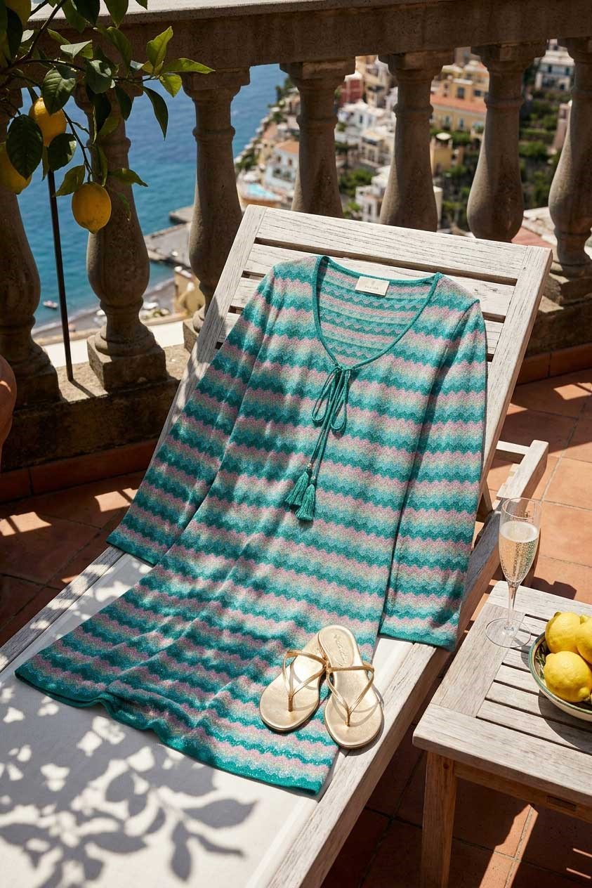 Peraluna Frizante Mini Elbise, V Yaka Yazlık Mini Elbise - Pembe Mavi Multi