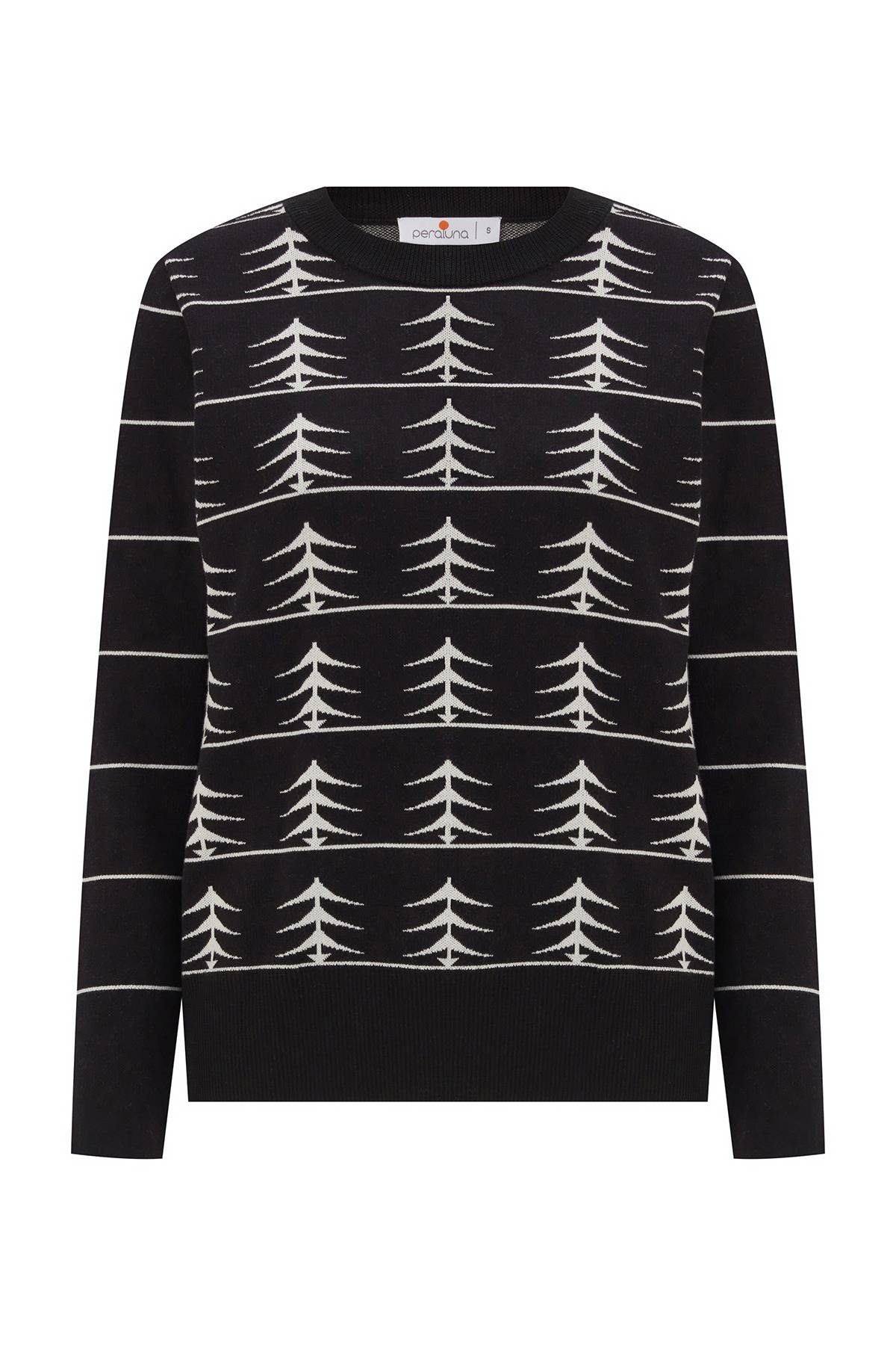 Peraluna GEMINI PULLOVER Ağaç Desenli Kadın Triko Kazak Siyah/Ekru