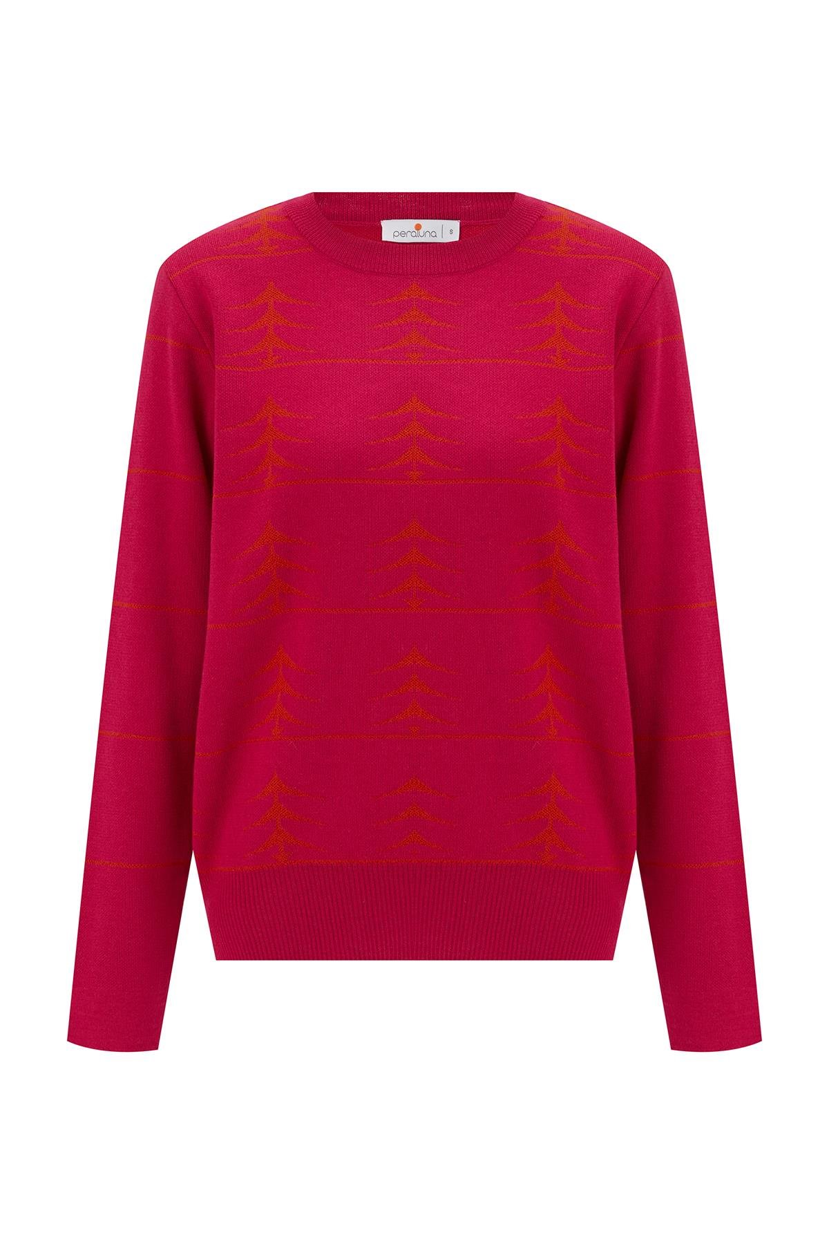 Peraluna GEMINI PULLOVER Ağaç Desenli Standart Kesim Kadın Triko Kazak Fuşya/Turuncu