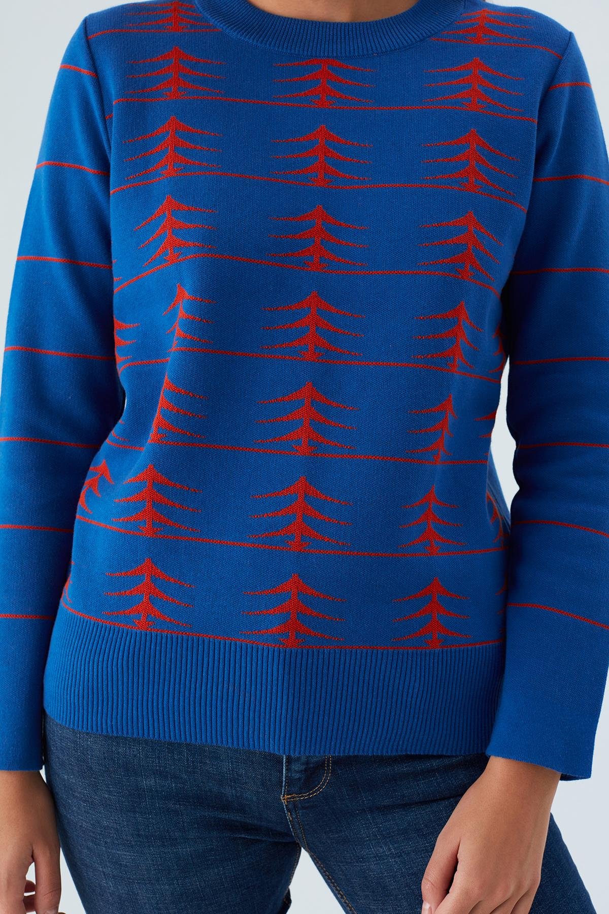 Peraluna GEMINI PULLOVER Ağaç Desenli Standart Kesim Kadın Triko Kazak Saks/Turuncu