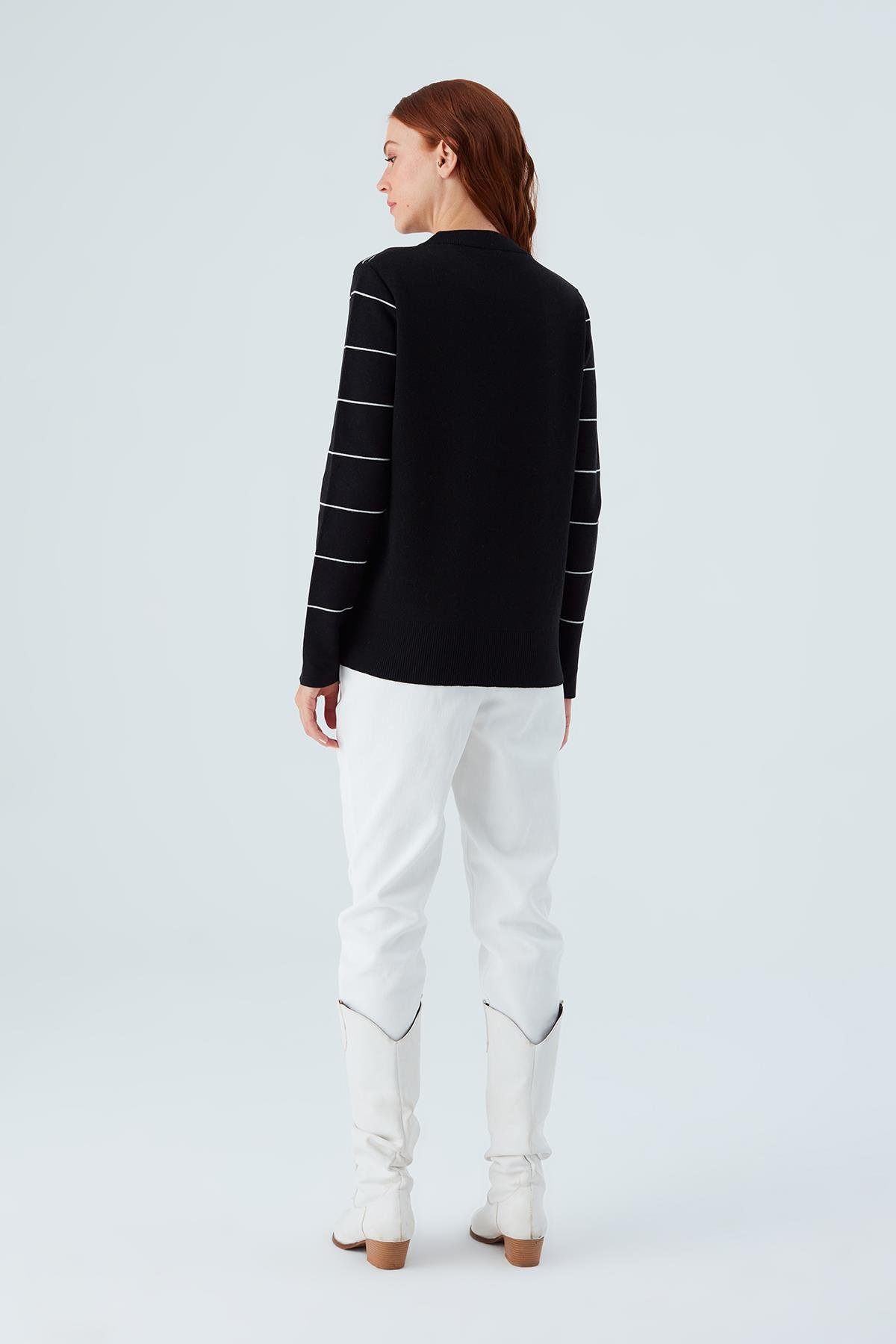 Peraluna GEMINI PULLOVER Ağaç Desenli Kadın Triko Kazak Siyah/Ekru