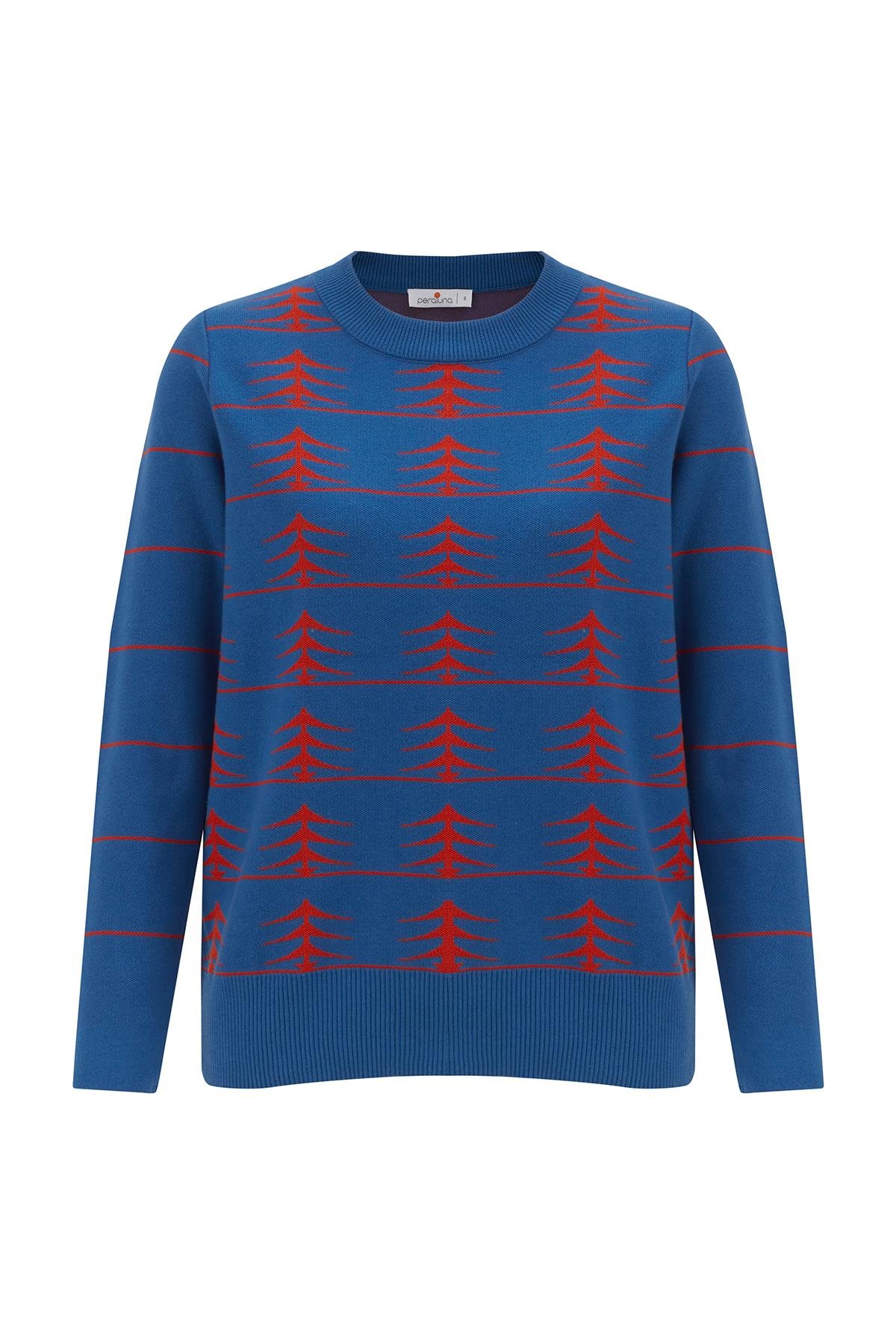 Peraluna GEMINI PULLOVER Ağaç Desenli Standart Kesim Kadın Triko Kazak Saks/Turuncu