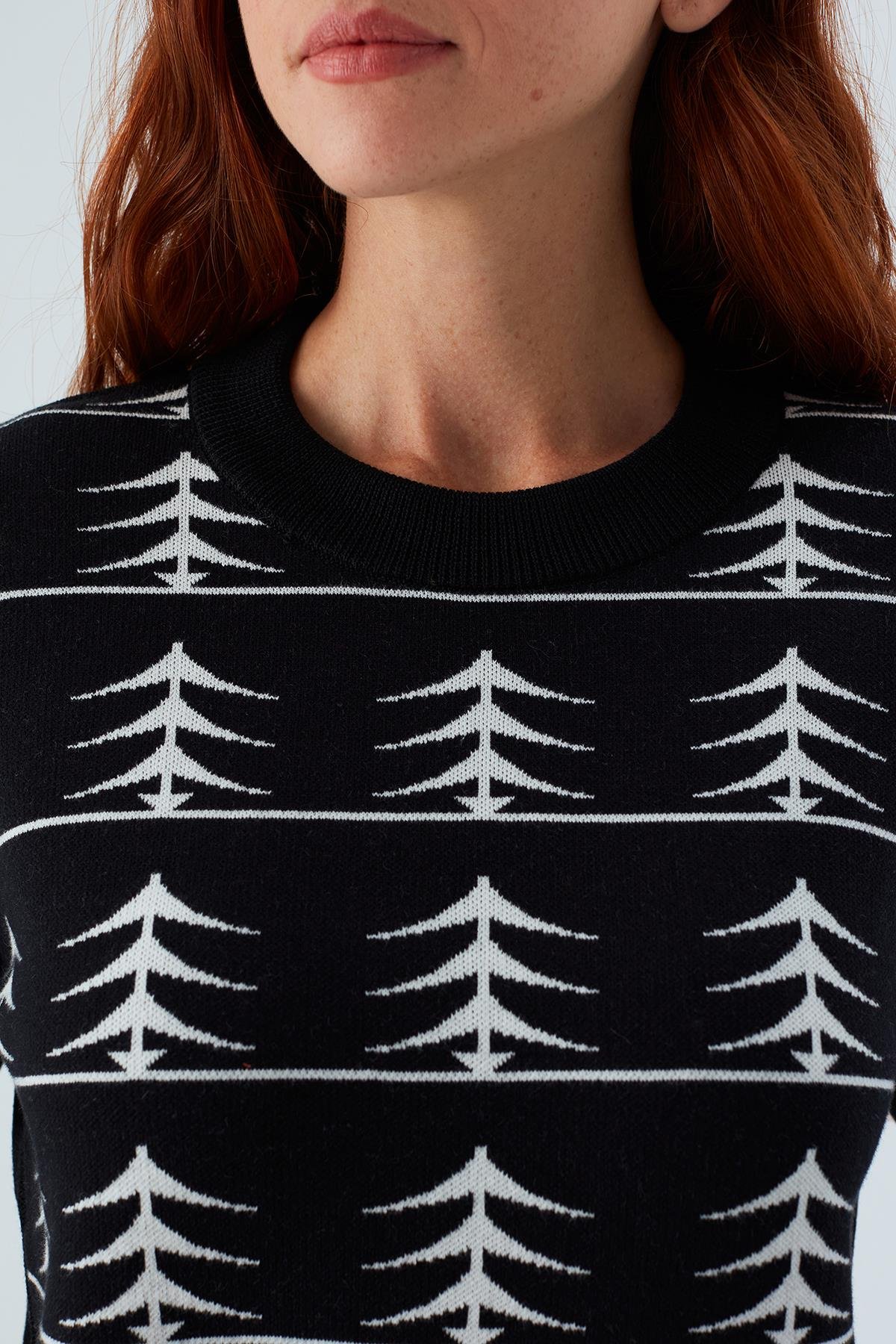 Peraluna GEMINI PULLOVER Ağaç Desenli Kadın Triko Kazak Siyah/Ekru