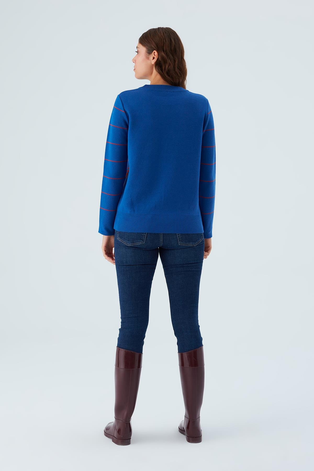 Peraluna GEMINI PULLOVER Ağaç Desenli Standart Kesim Kadın Triko Kazak Saks/Turuncu