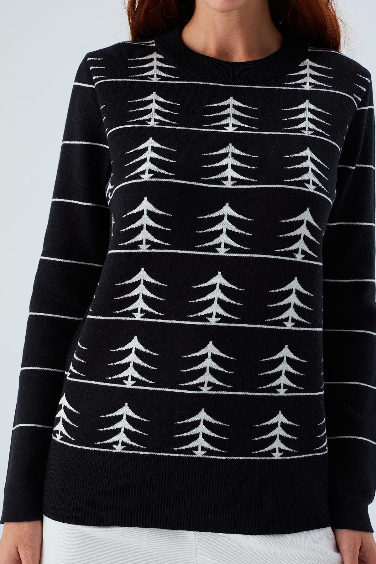 Peraluna GEMINI PULLOVER Ağaç Desenli Kadın Triko Kazak Siyah/Ekru