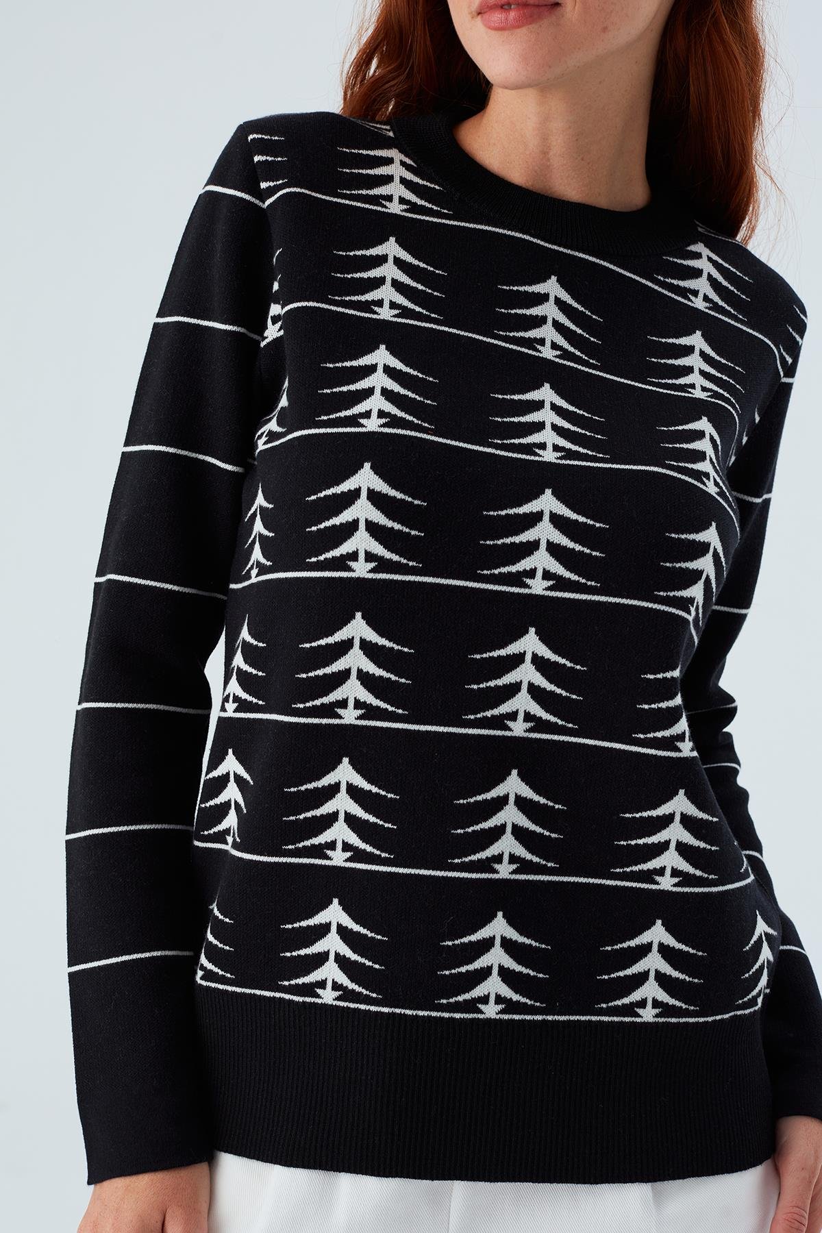 Peraluna GEMINI PULLOVER Ağaç Desenli Kadın Triko Kazak Siyah/Ekru