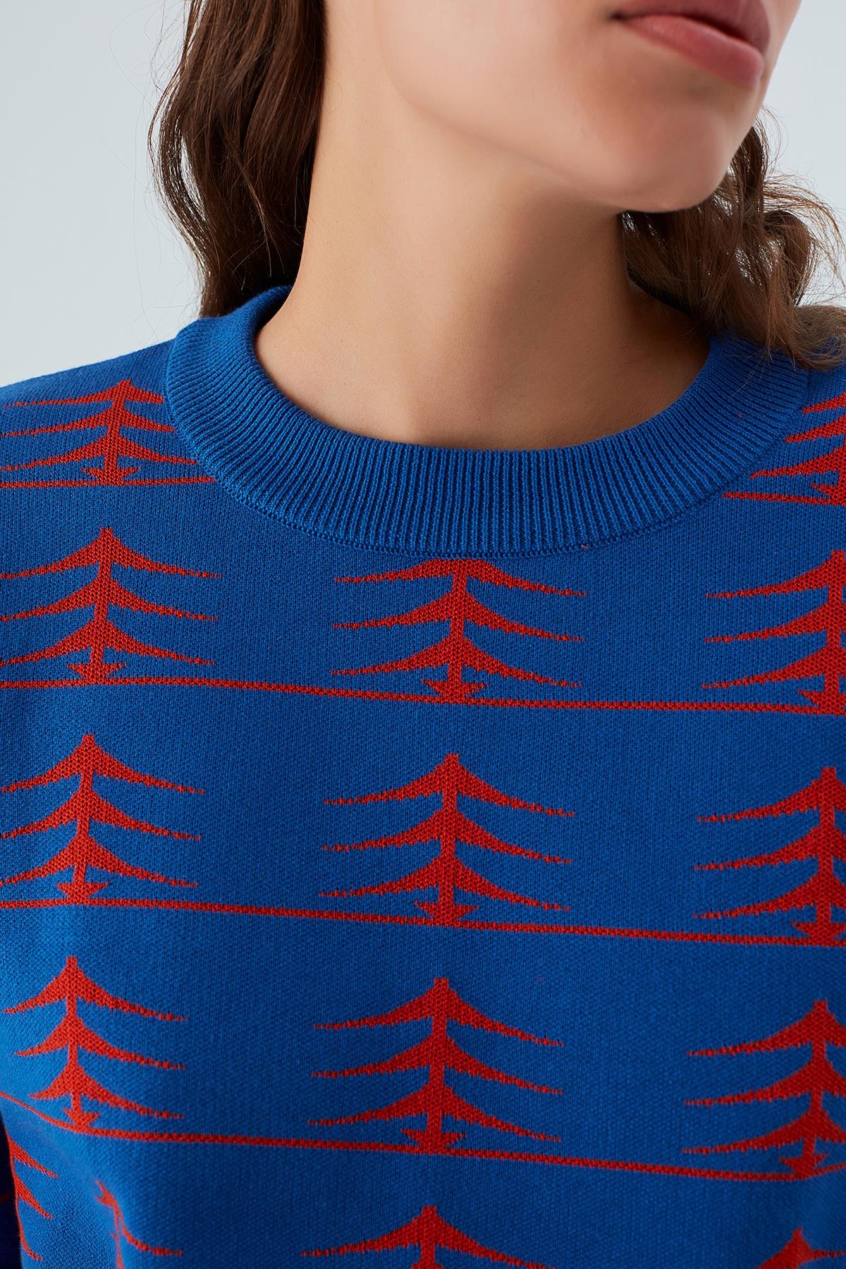 Peraluna GEMINI PULLOVER Ağaç Desenli Standart Kesim Kadın Triko Kazak Saks/Turuncu