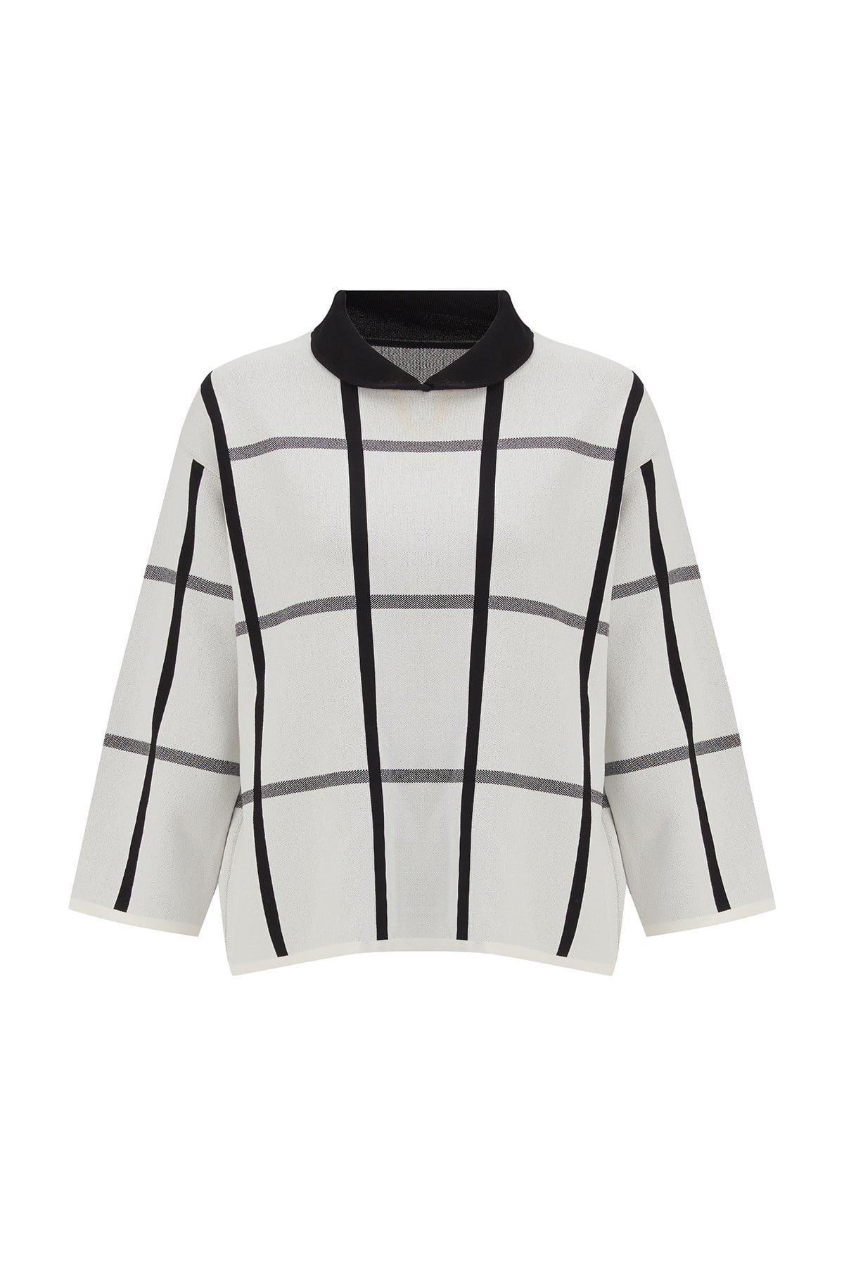 Peraluna GEMMA BLOUSE Bebe Yaka Geometrik Desenli Kadın Triko Bluz Ekru/Siyah