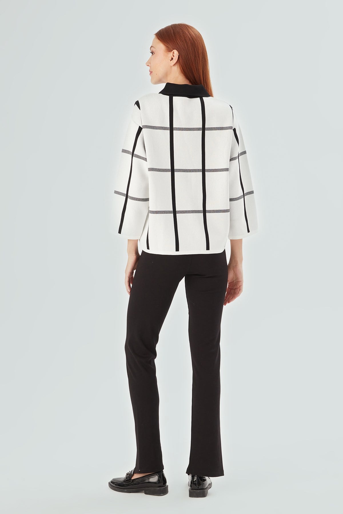 Peraluna GEMMA BLOUSE Bebe Yaka Geometrik Desenli Kadın Triko Bluz Ekru/Siyah