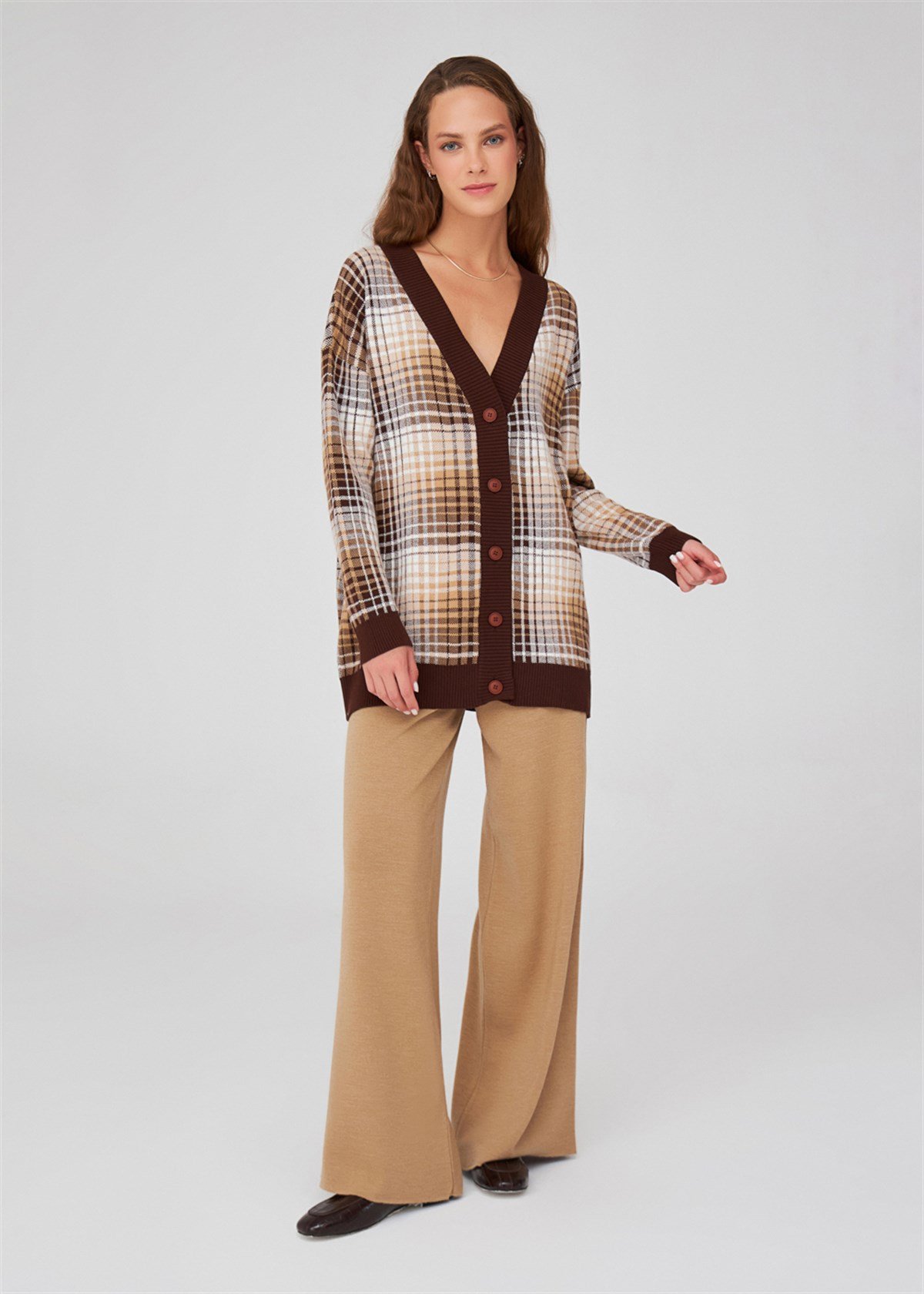 Peraluna Cashmere Blend V-neck Women's Knitwear Cardigan - Brown