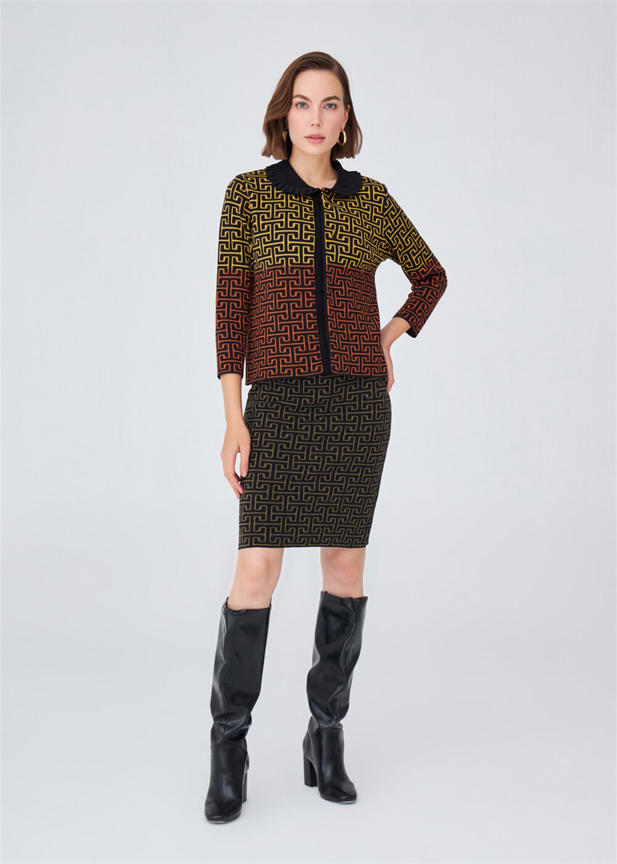 Peraluna Geometric Pattern Jacquard Short Women's Knitwear Skirt - Black