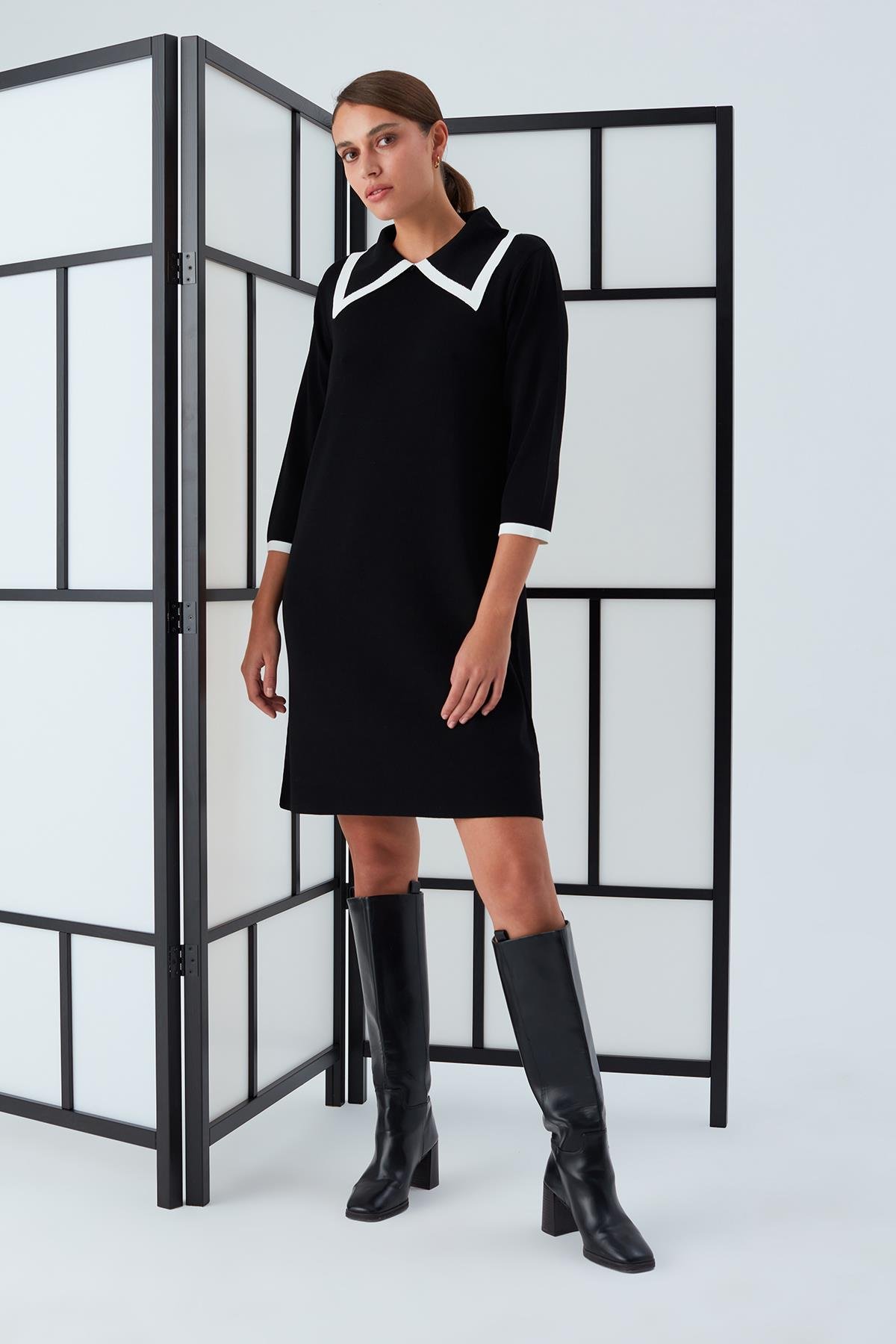 Peraluna GRACE DRESS Rahat Kesim A Form Kadın Triko Elbise Siyah