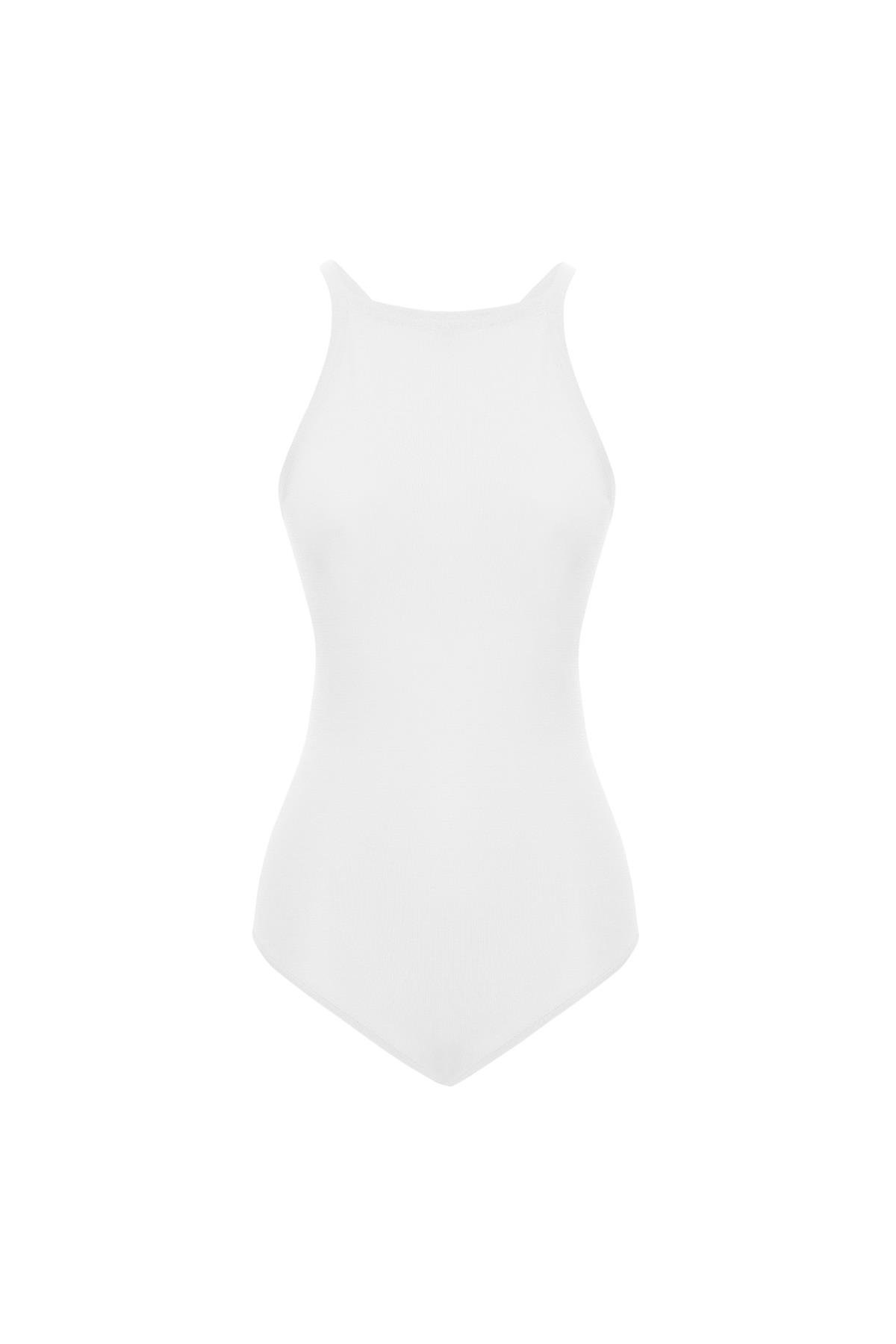 Peraluna GRETA BODY Halter Yaka Arkası Çapraz Alttan Çıtçıtlı Kadın Triko Body Ekru