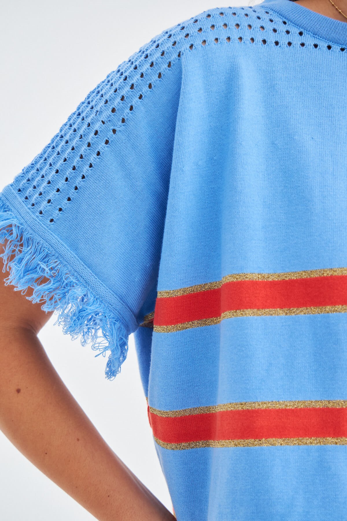 Peraluna HANNAH BLOUSE & SHORTS Pamuklu Yazlık Kadın Triko Şort Takım Mavi/Turuncu/Gold