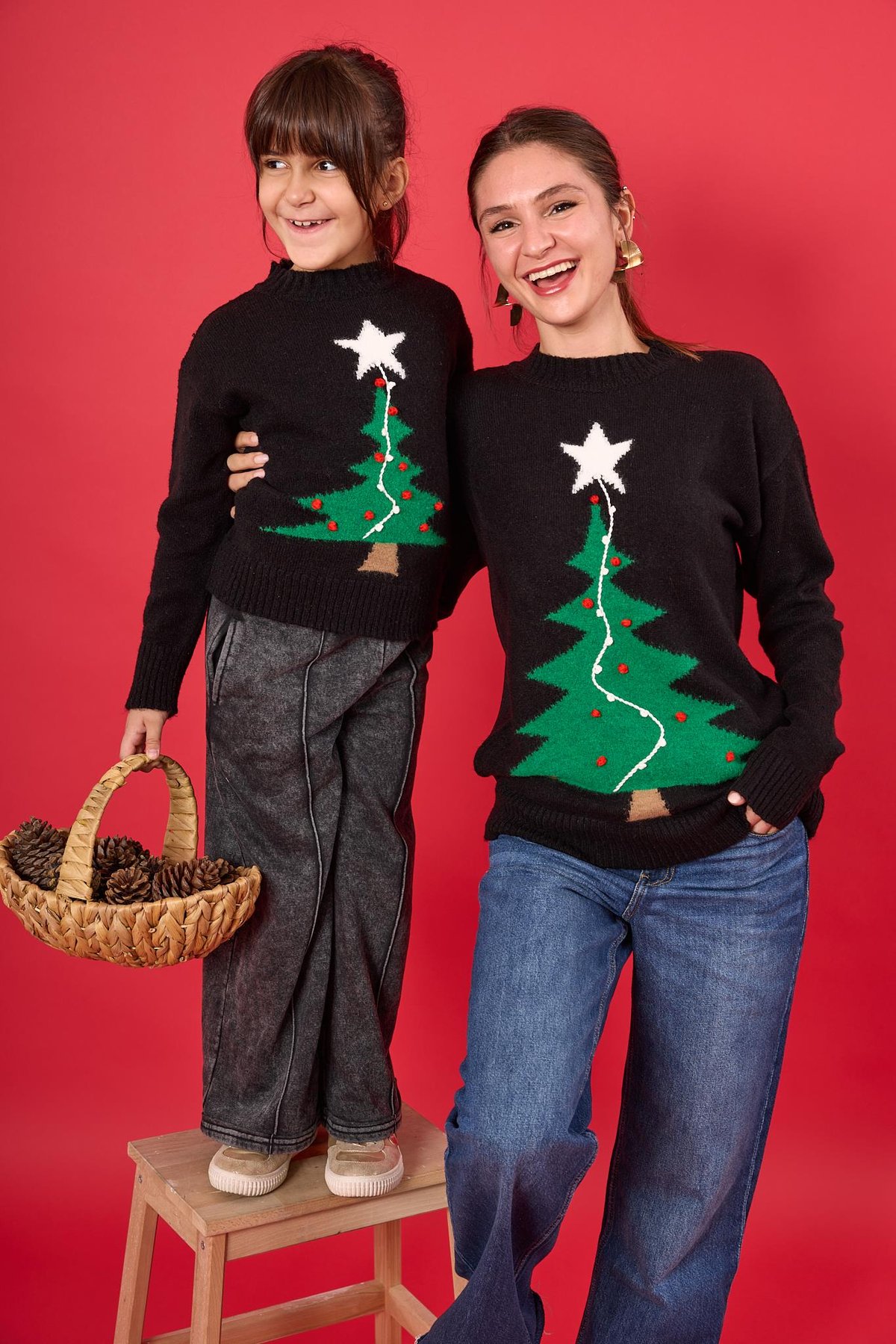 Peraluna Happy Times Çam Ağacı Desenli Çocuk Yılbaşı Kazağı - Siyah/Yeşil