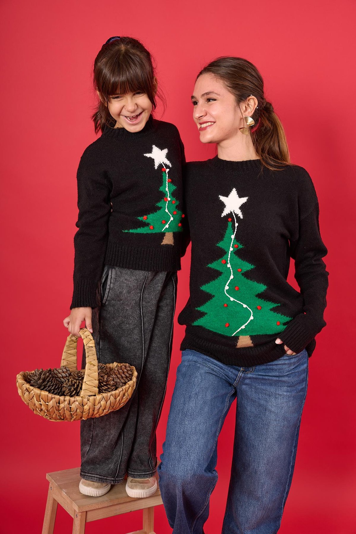 Peraluna Happy Times Çam Ağacı Desenli Çocuk Yılbaşı Kazağı - Siyah/Yeşil