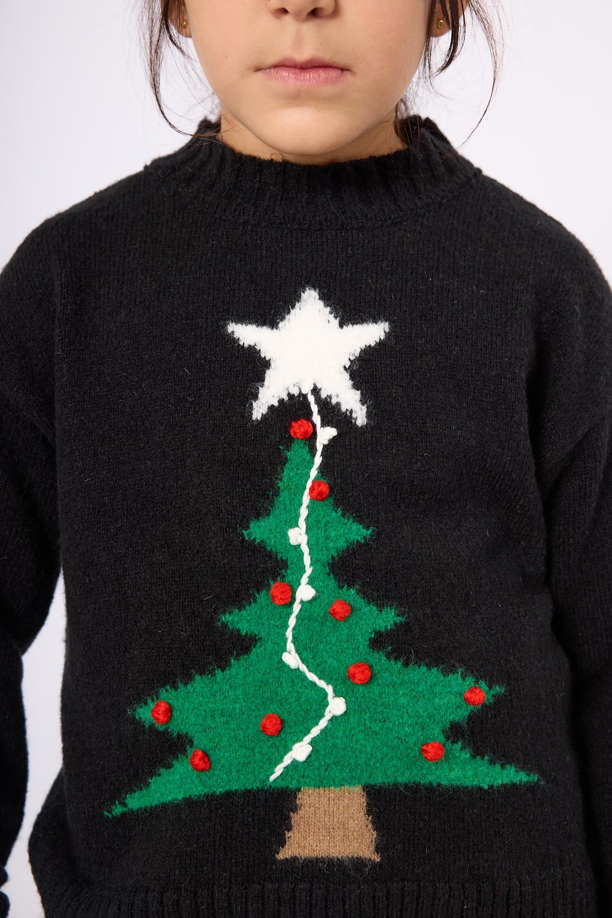 Peraluna Happy Times Çam Ağacı Desenli Çocuk Yılbaşı Kazağı - Siyah/Yeşil