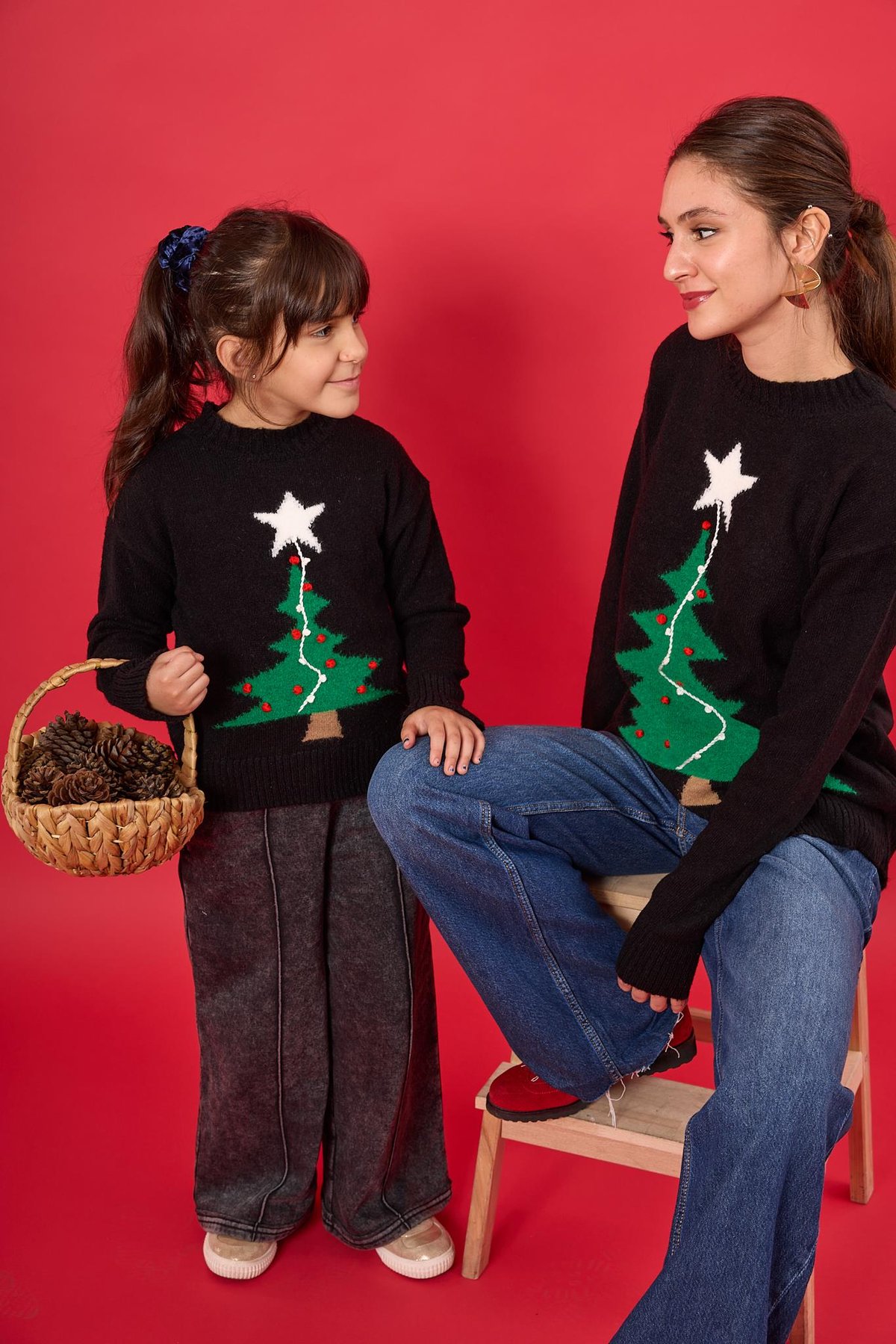 Peraluna Happy Times Çam Ağacı Desenli Çocuk Yılbaşı Kazağı - Siyah/Yeşil