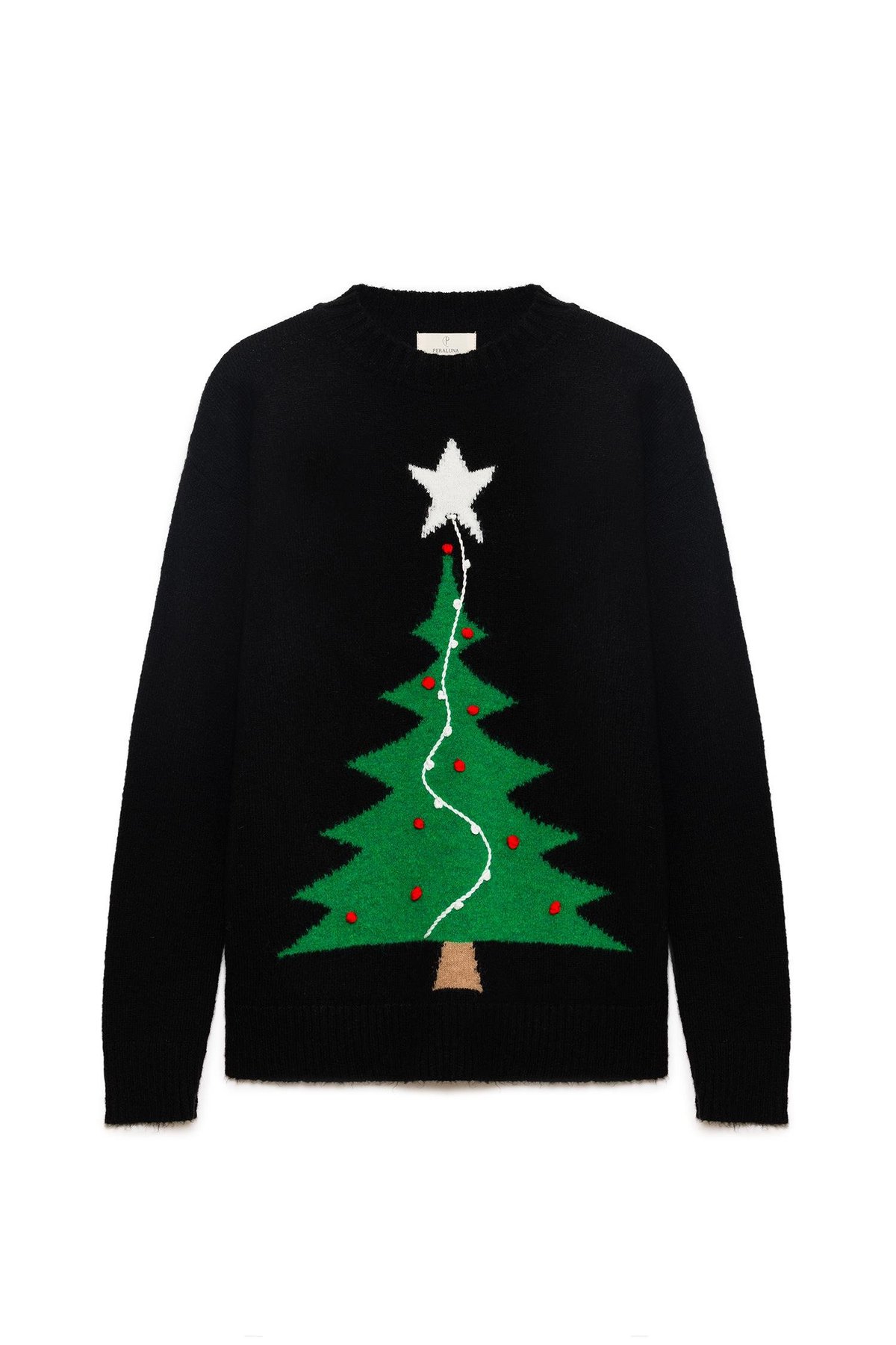 Peraluna Happy Times Christmas Tree Jacquard Unisex New Year Pullover  - Black/Green