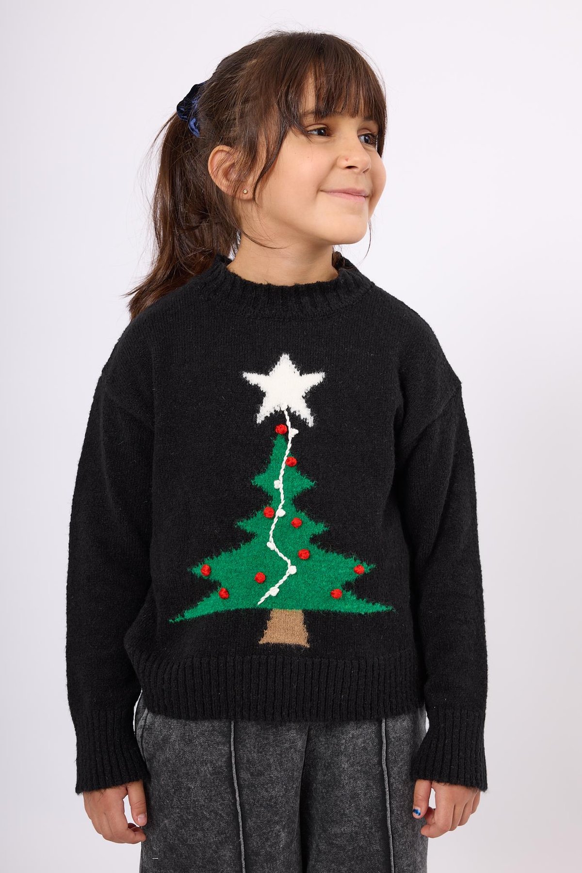 Peraluna Happy Times Çam Ağacı Desenli Çocuk Yılbaşı Kazağı - Siyah/Yeşil