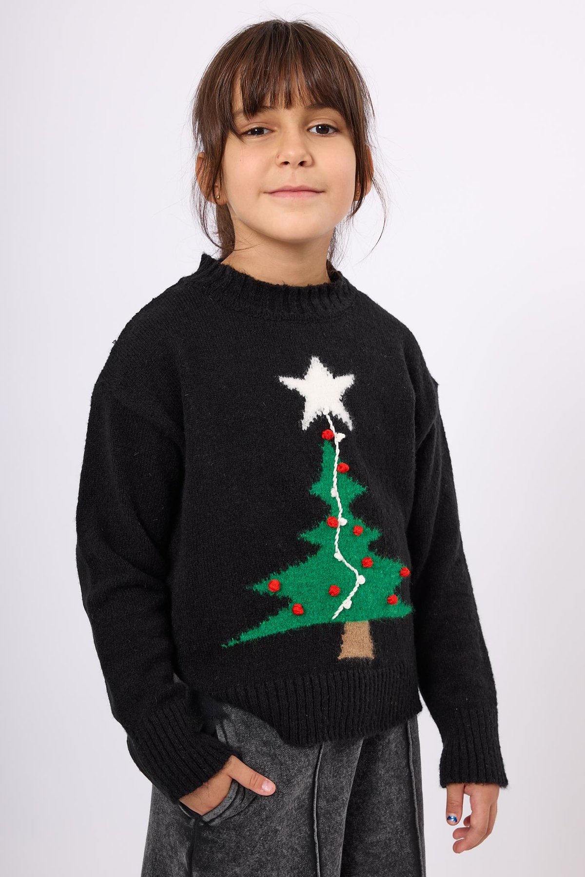 Peraluna Happy Times Çam Ağacı Desenli Çocuk Yılbaşı Kazağı - Siyah/Yeşil