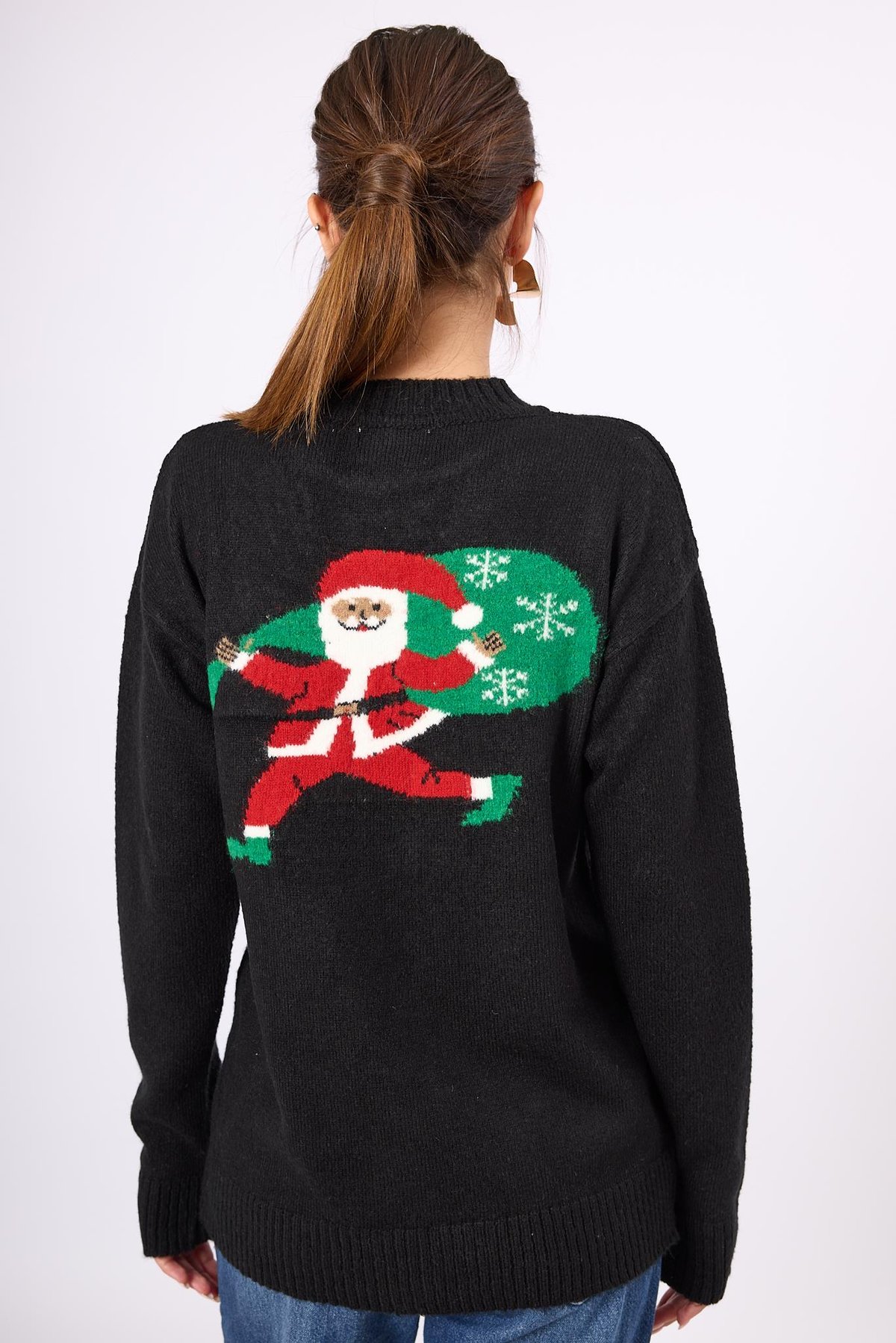 Peraluna Happy Times Çam Ağacı Desenli Unisex Yılbaşı Kazağı - Siyah/Yeşil