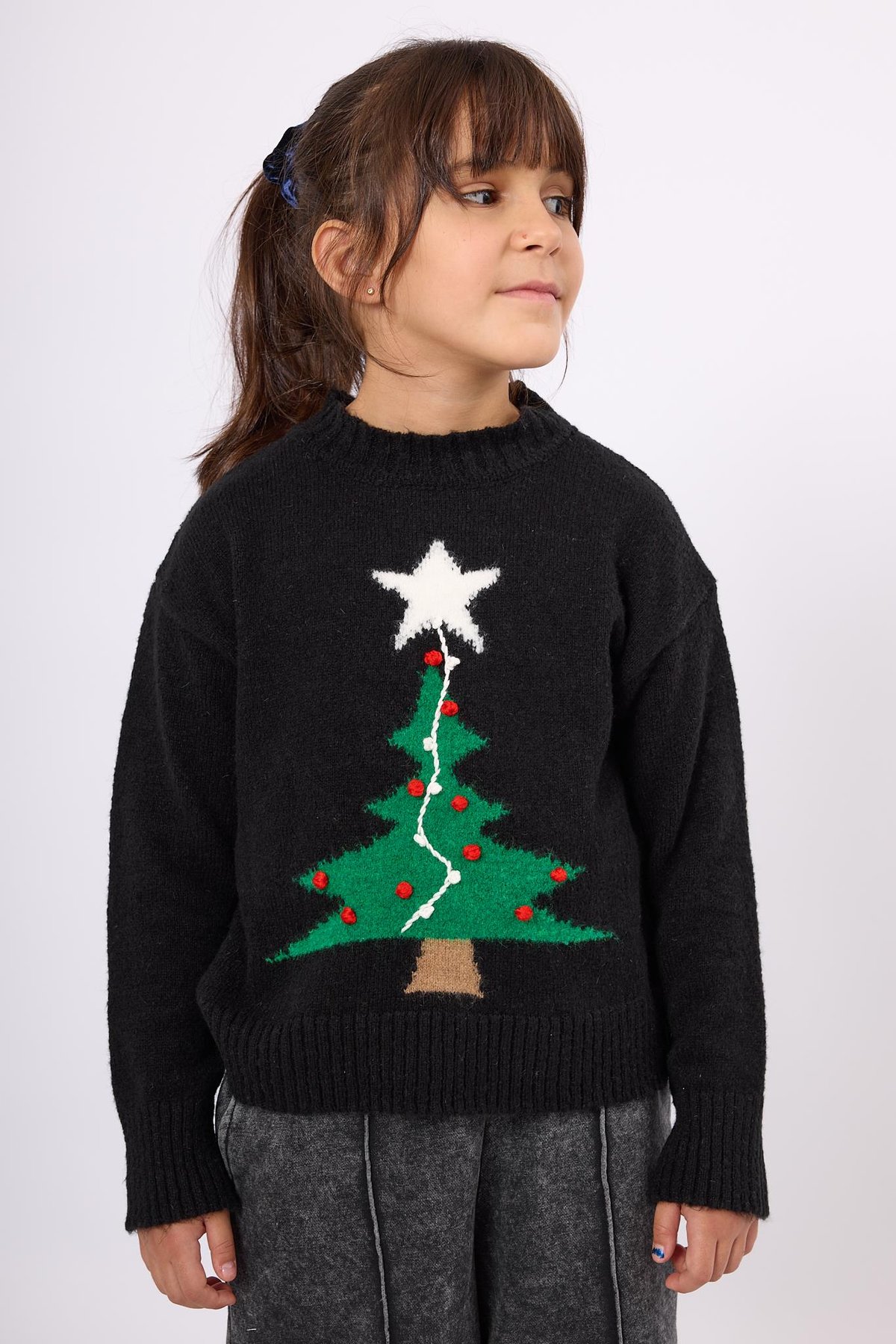 Peraluna Happy Times Çam Ağacı Desenli Çocuk Yılbaşı Kazağı - Siyah/Yeşil