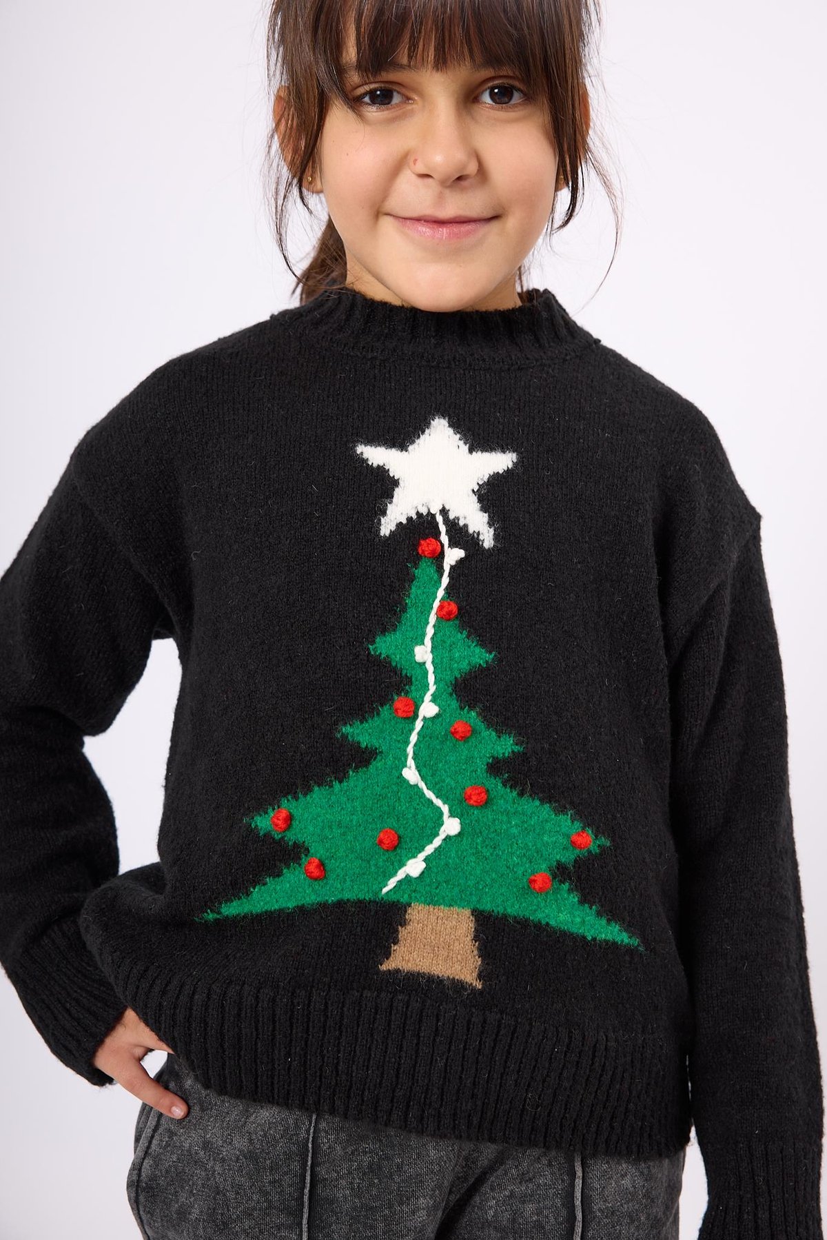 Peraluna Happy Times Çam Ağacı Desenli Çocuk Yılbaşı Kazağı - Siyah/Yeşil