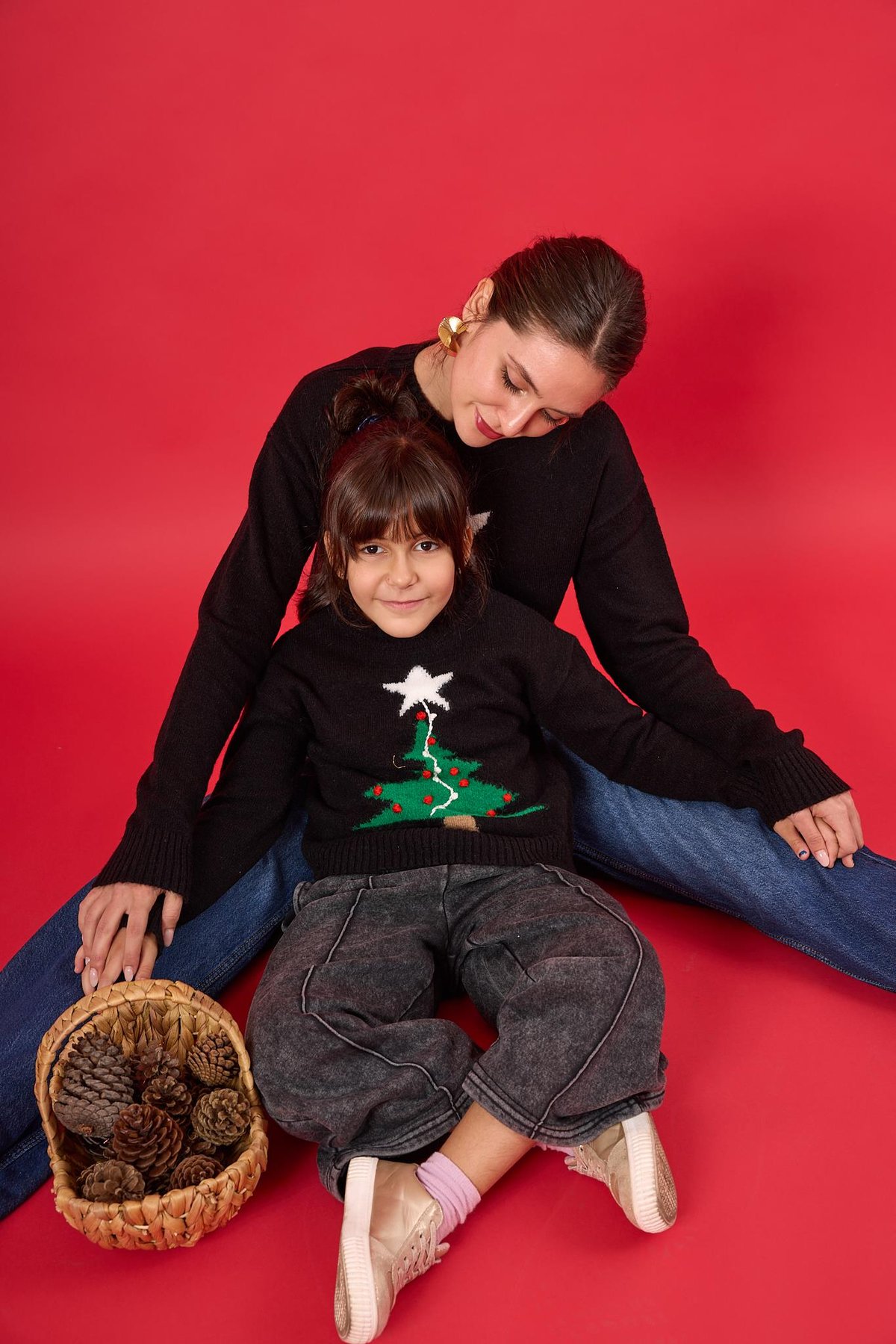 Peraluna Happy Times Çam Ağacı Desenli Çocuk Yılbaşı Kazağı - Siyah/Yeşil