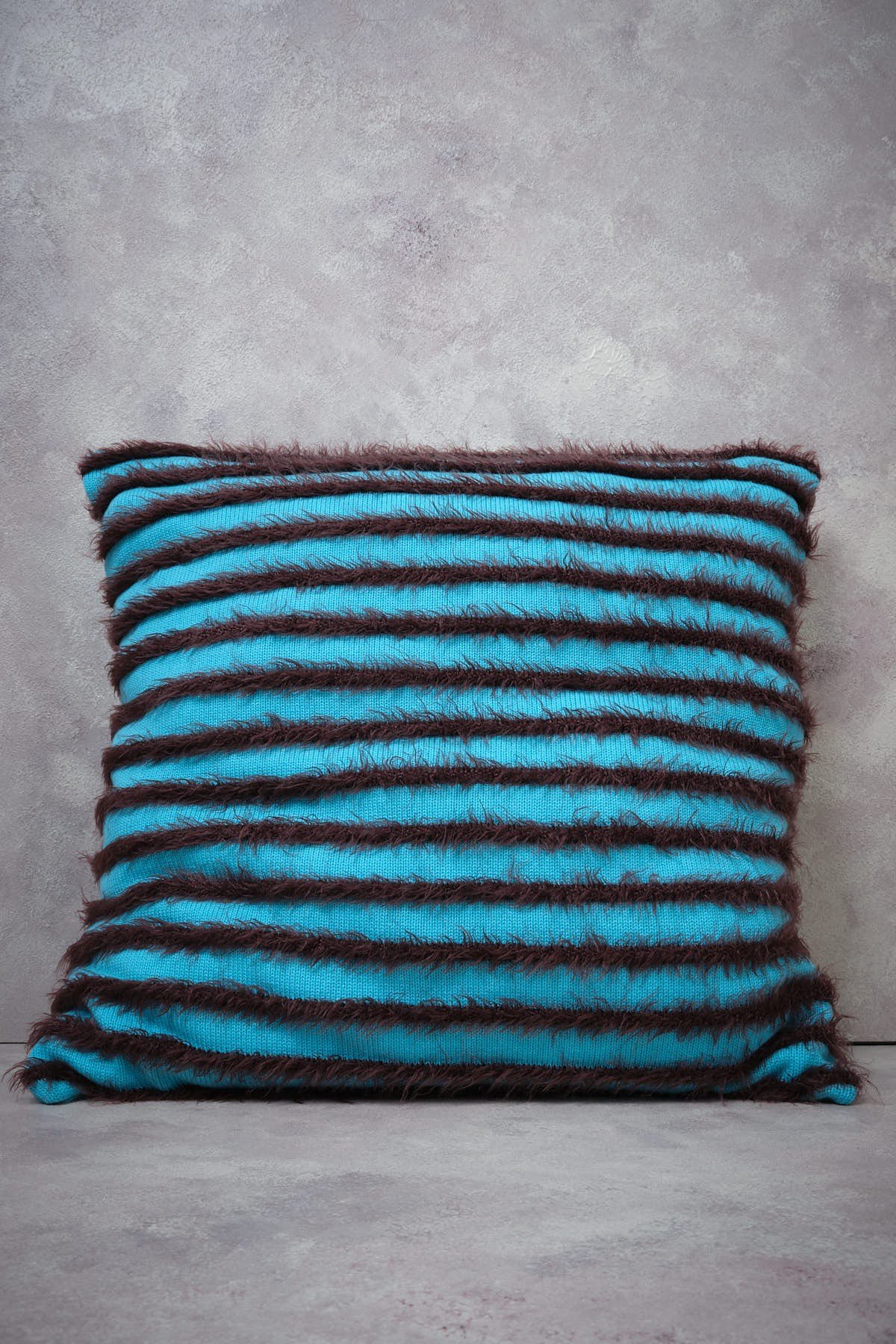 Peraluna HAVANA PILLOW Exotic Design Striped Knitwear Pillowcase 45X45 cm. - Turquoise/Brown