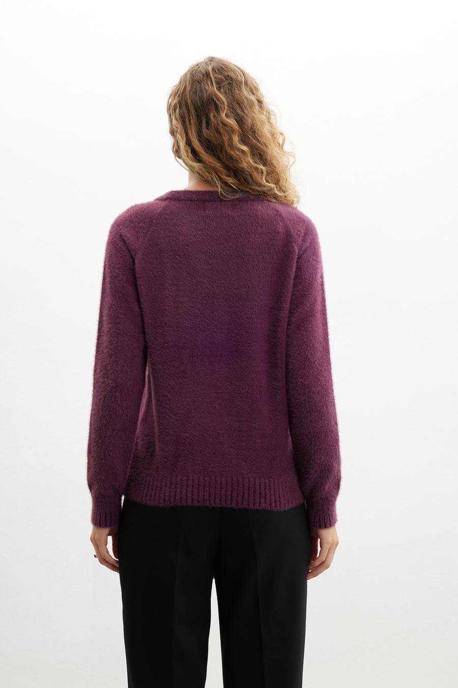 Peraluna HAZEL PULLOVER Bisiklet Yaka Rahat Kesimı Kadın Triko Kazak - Mürdüm