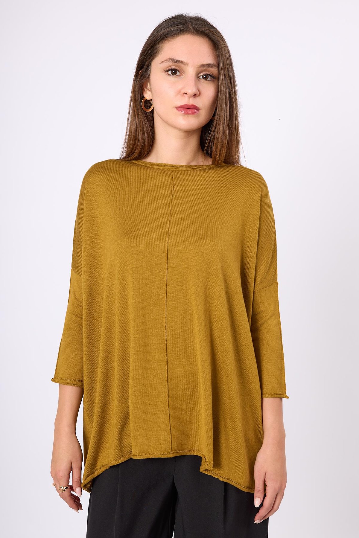 Peraluna Helion Bol Kesim Kadin Triko Kazak - Hardal