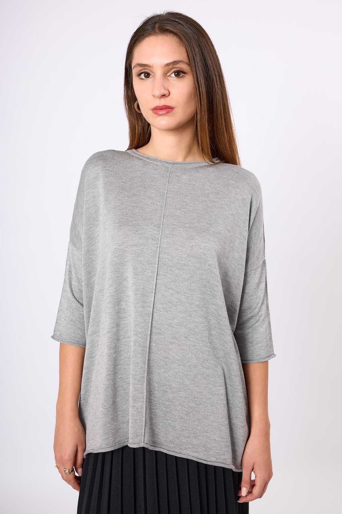 Peraluna Helion Bol Kesim Kadin Triko Kazak - Gri Melanj