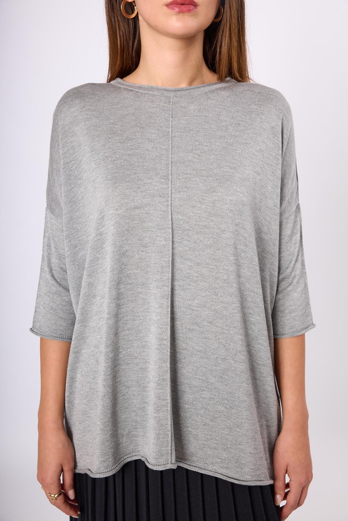 Peraluna Helion Bol Kesim Kadin Triko Kazak - Gri Melanj