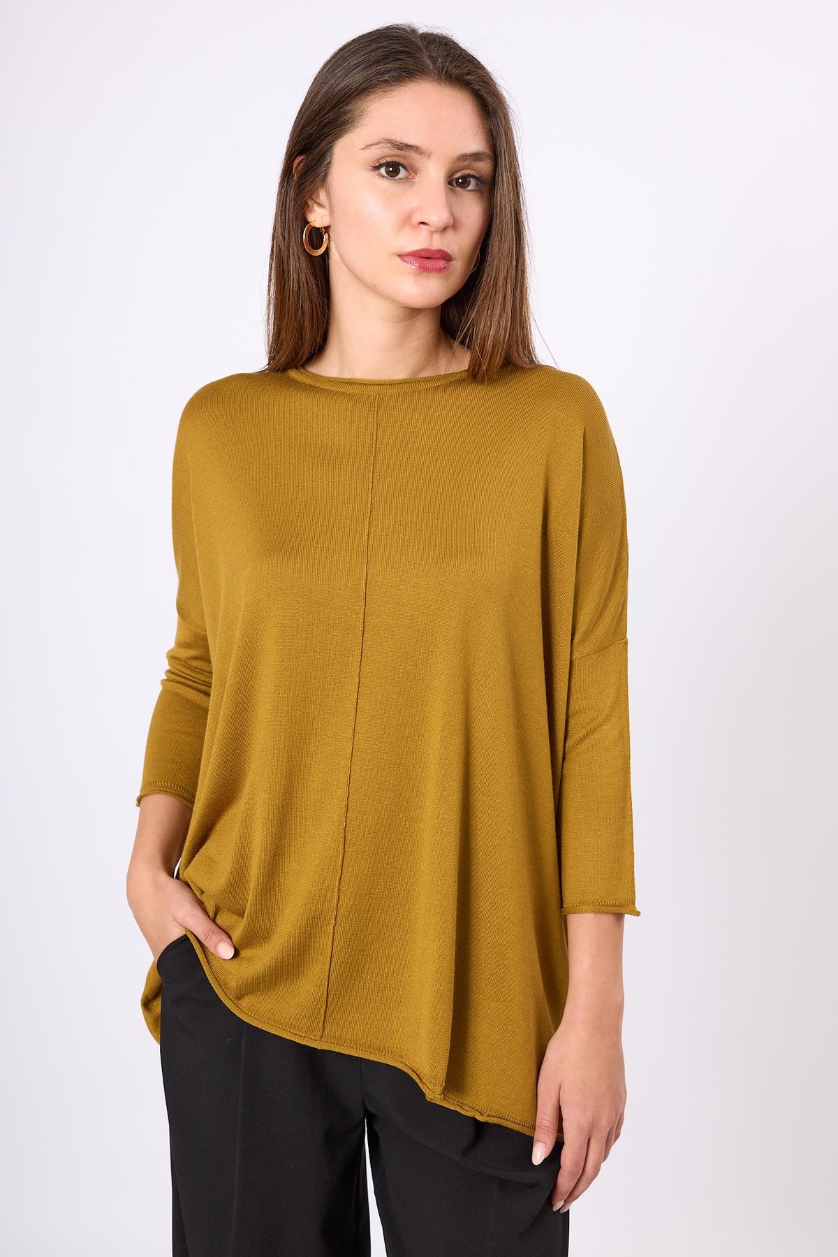 Peraluna Helion Bol Kesim Kadin Triko Kazak - Hardal