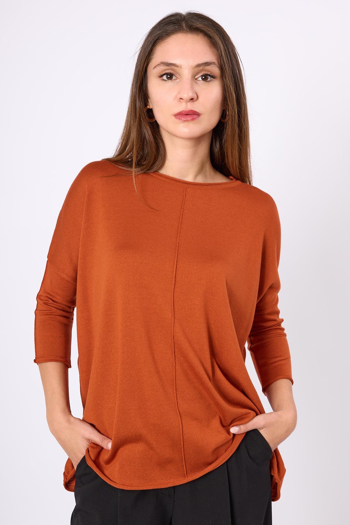 Peraluna Helion Bol Kesim Kadin Triko Kazak - Safran