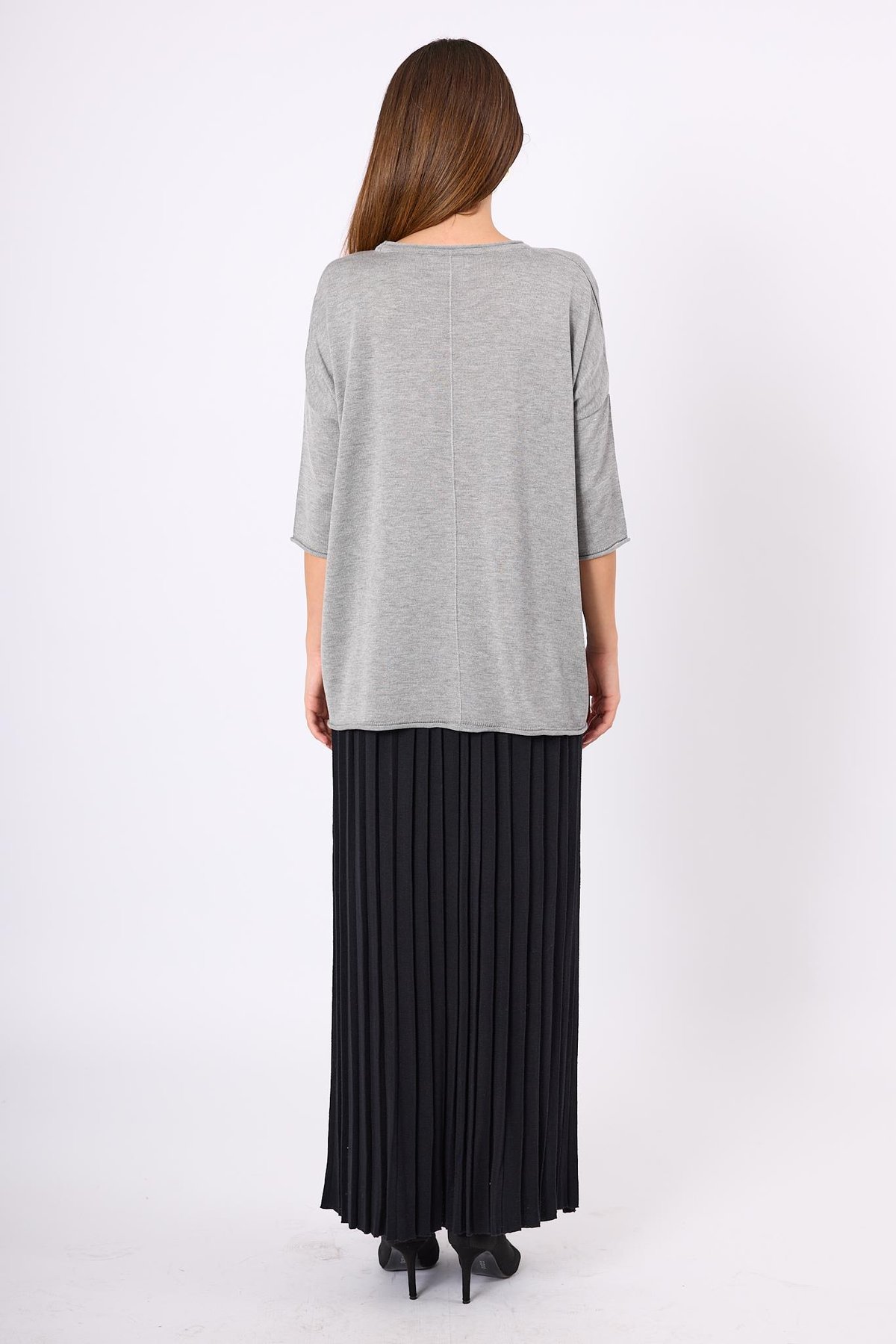 Peraluna Helion Bol Kesim Kadin Triko Kazak - Gri Melanj